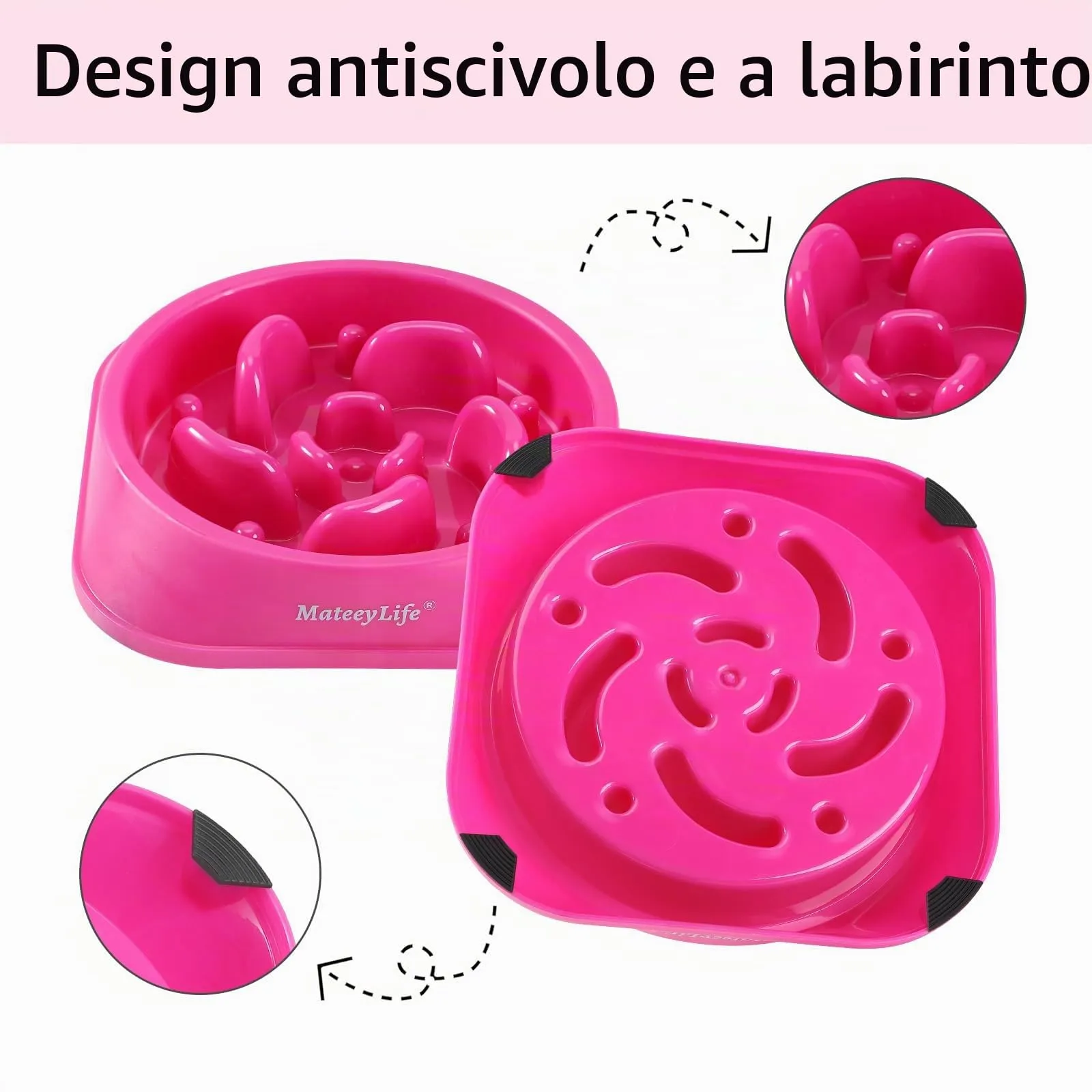 MateeyLife Ciotola per cani con alimentazione lenta, puzzle anti-soffocamento per cani di piccola e media taglia, lilla - immagine 4