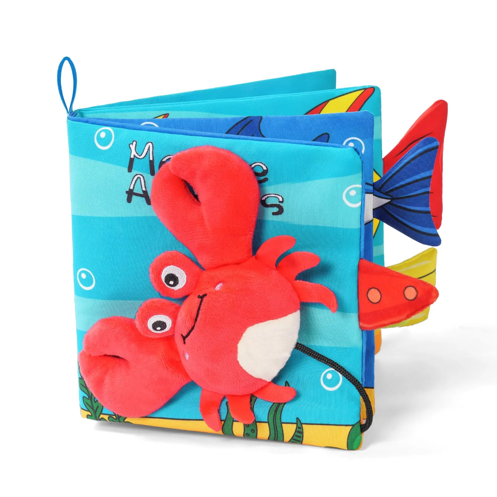 Vicloon Libro di Stoffa Interattivo per Bambini, 4 Pagine, Tessuto Morbido con Suono BB, Giocattolo Educativo Sensoriale, Granchio - immagine 1