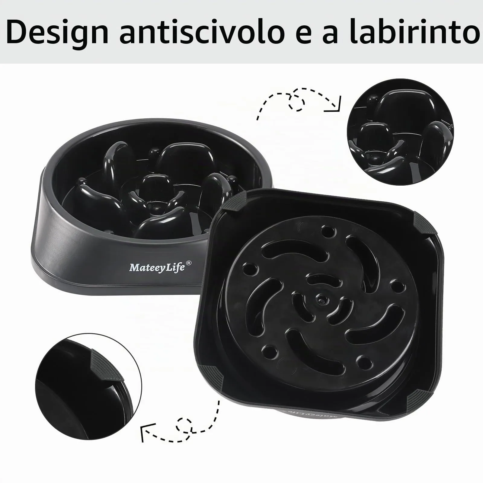 MateeyLife Ciotola Anti Ingozzamento per Cani di Taglia Media e Grande, Nero 20 cm - immagine 4