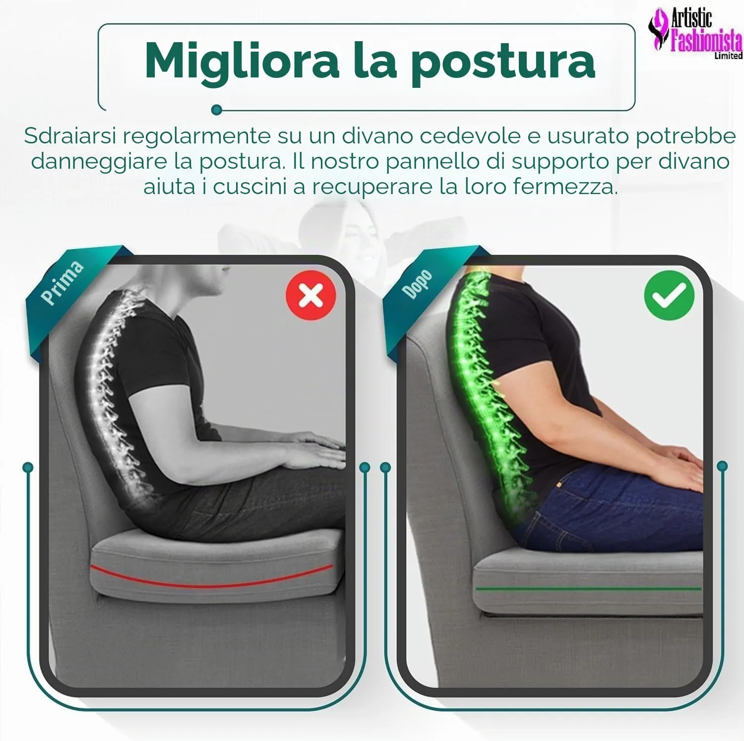 Artistic Fashionista Limited Sofa Saver Tavole Rigeneranti per Divano, Supporto Regolabile e Pieghevole, 50 x 50 cm, Un Posto - immagine 6