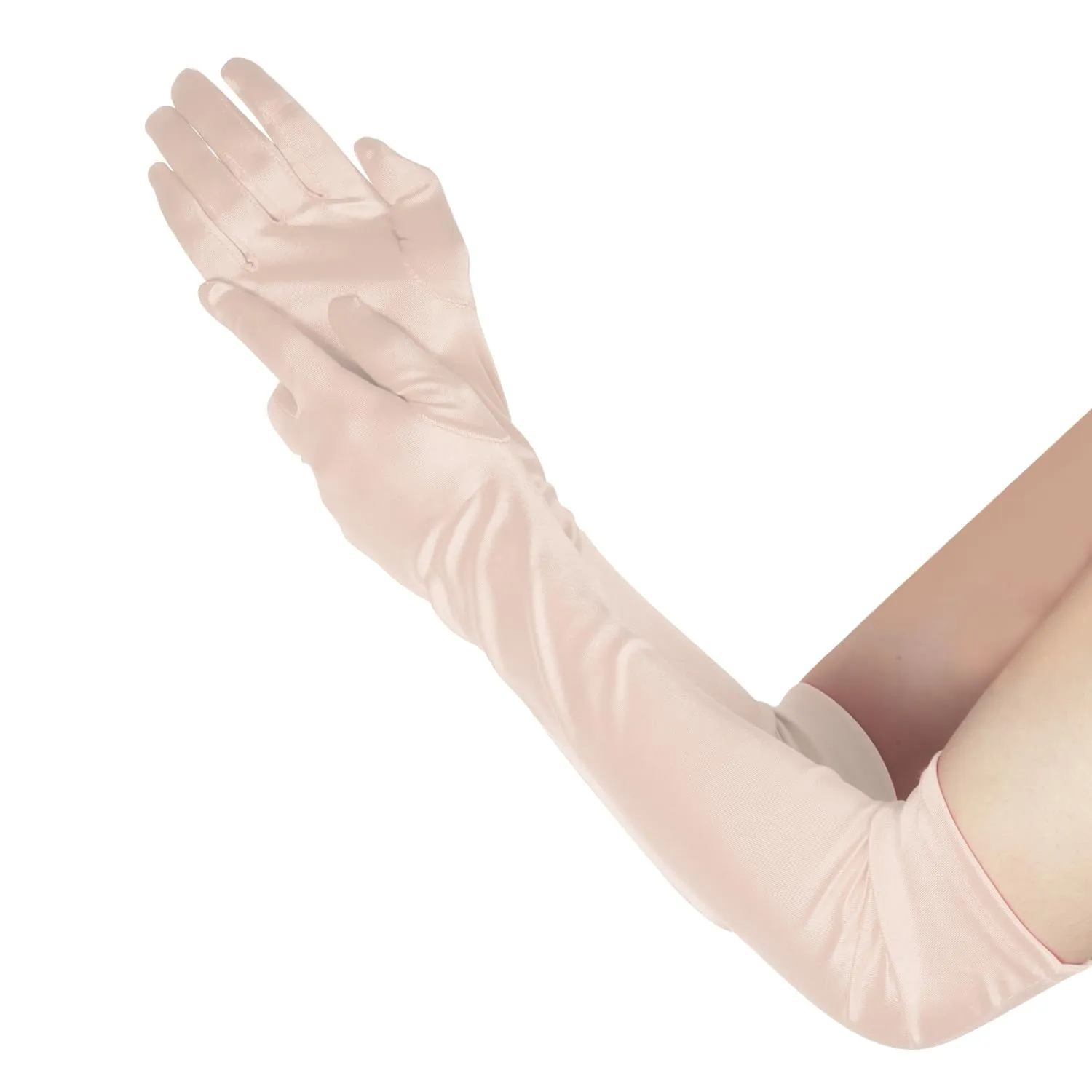 NQEUEPN Guanti Lunghi in Raso da Donna, 52cm, Champagne - immagine 5