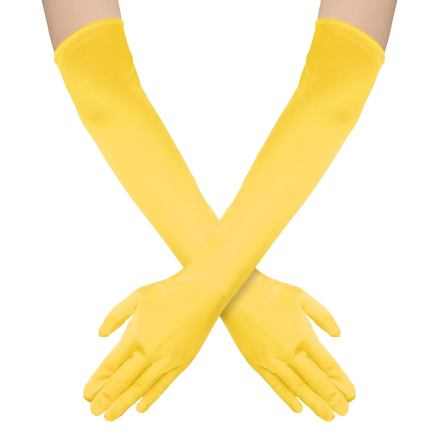 NQEUEPN Guanti Lunghi da Donna in Raso, 52cm, Giallo - immagine 1