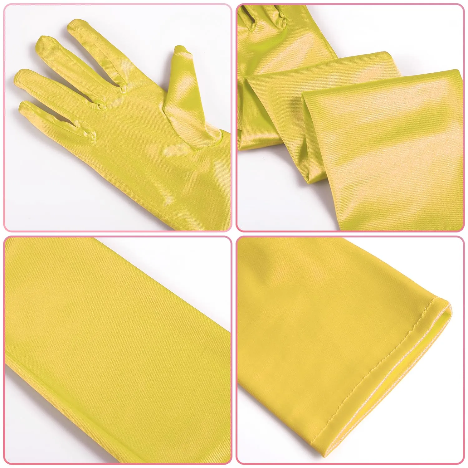 NQEUEPN Guanti Lunghi da Donna in Raso, 52cm, Giallo - immagine 4