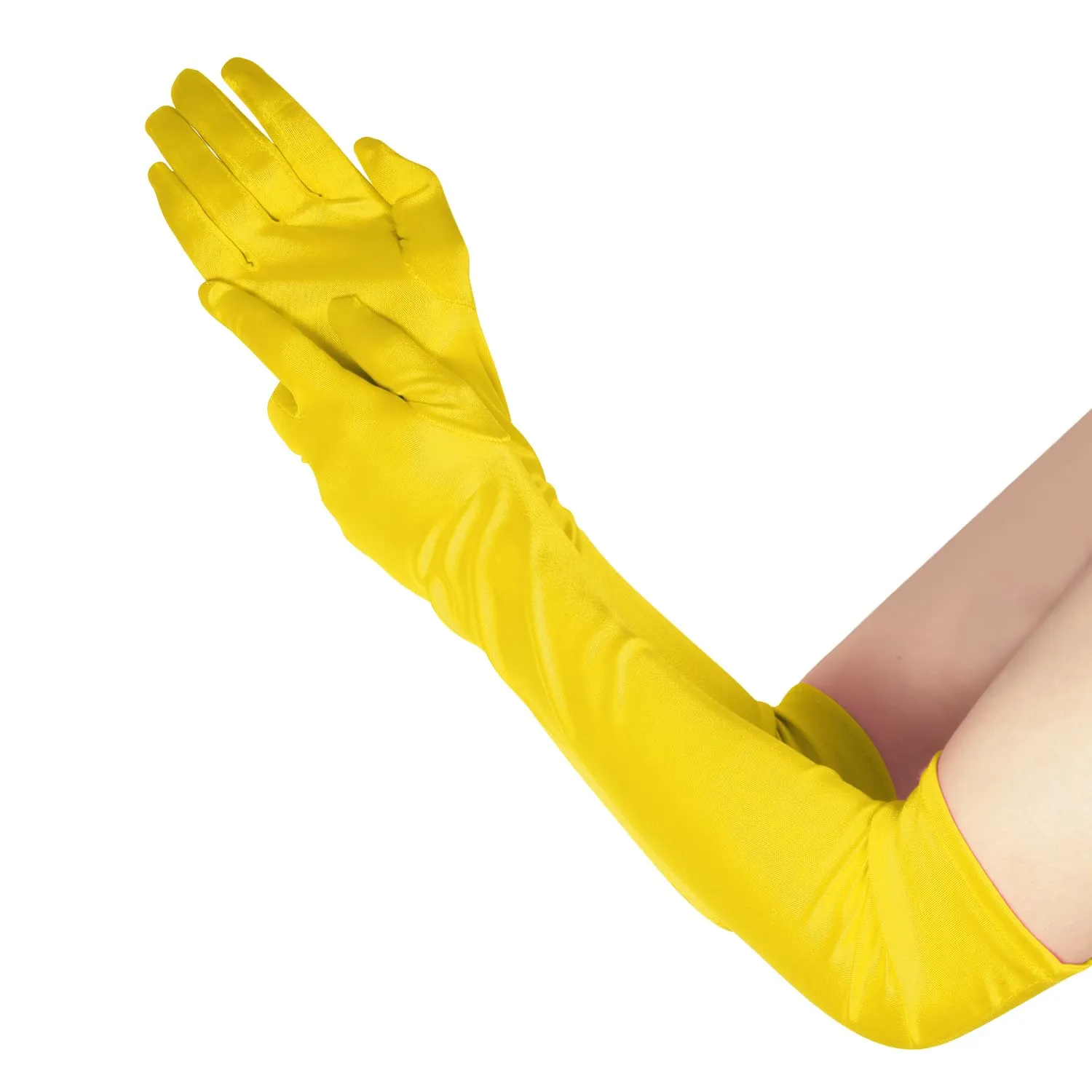 NQEUEPN Guanti Lunghi da Donna in Raso, 52cm, Giallo - immagine 5
