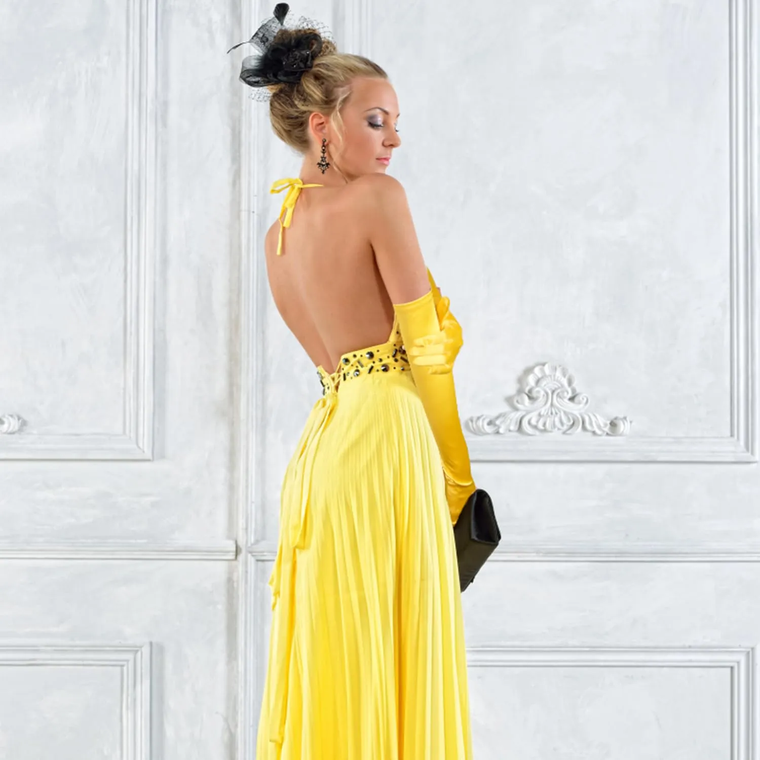 NQEUEPN Guanti Lunghi da Donna in Raso, 52cm, Giallo - immagine 7