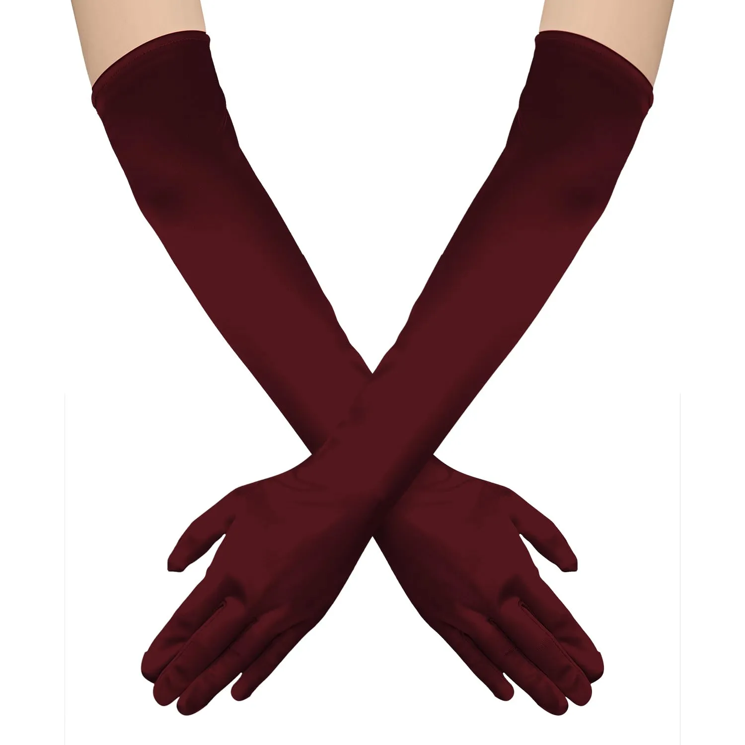NQEUEPN Guanti Lunghi da Donna in Raso, 52cm, Rosso scuro - immagine 1