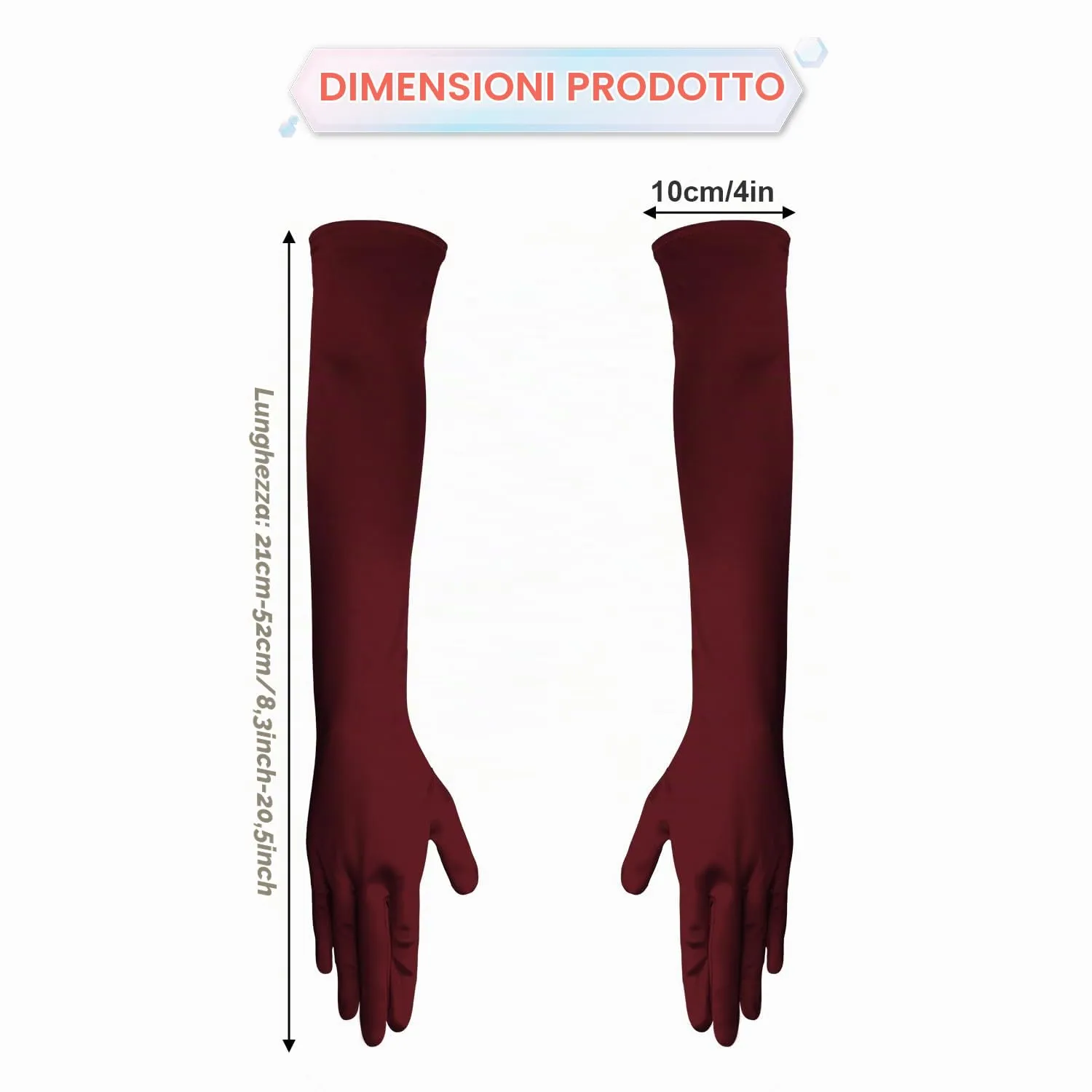 NQEUEPN Guanti Lunghi da Donna in Raso, 52cm, Rosso scuro - immagine 2