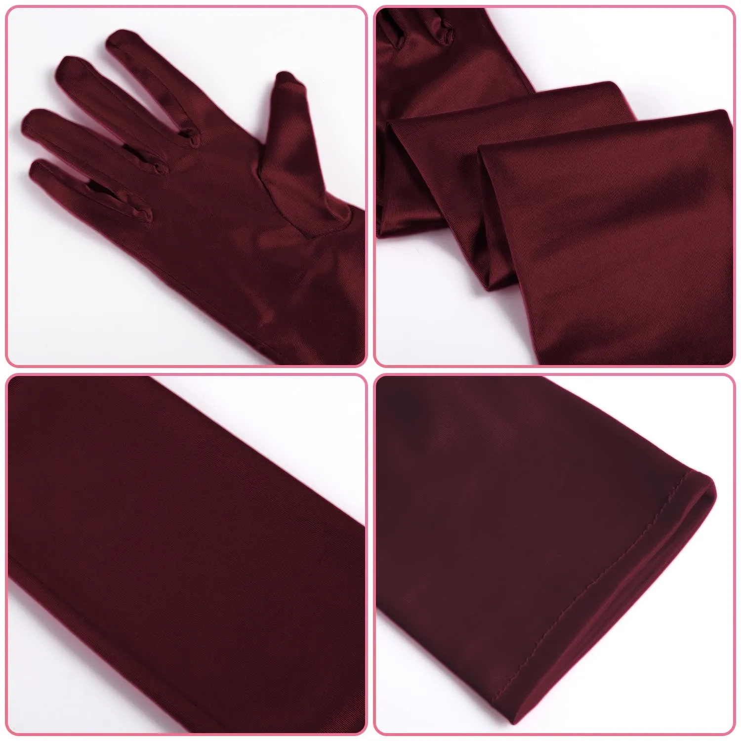 NQEUEPN Guanti Lunghi da Donna in Raso, 52cm, Rosso scuro - immagine 4