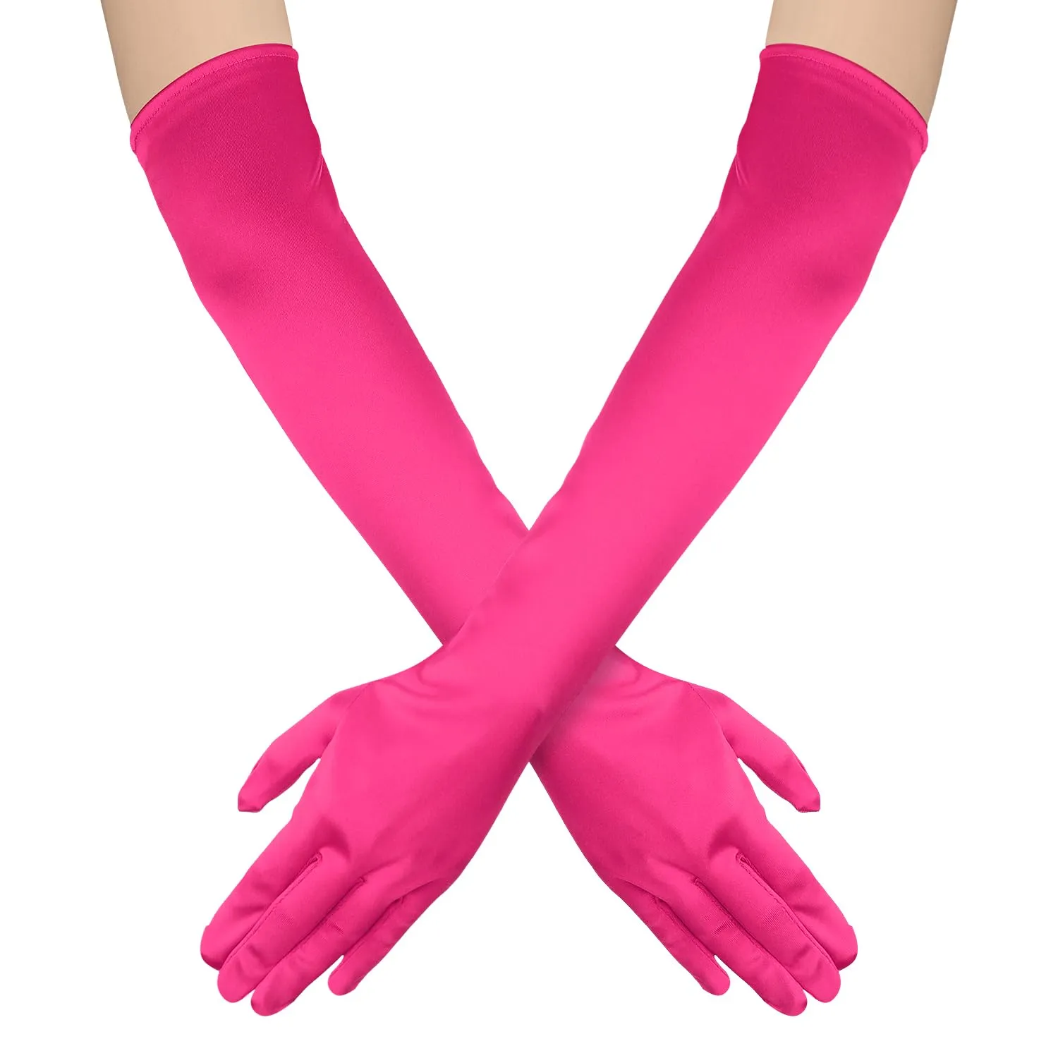 NQEUEPN Guanti Lunghi in Raso da Donna, 52cm, Rosso Rosa - immagine 1