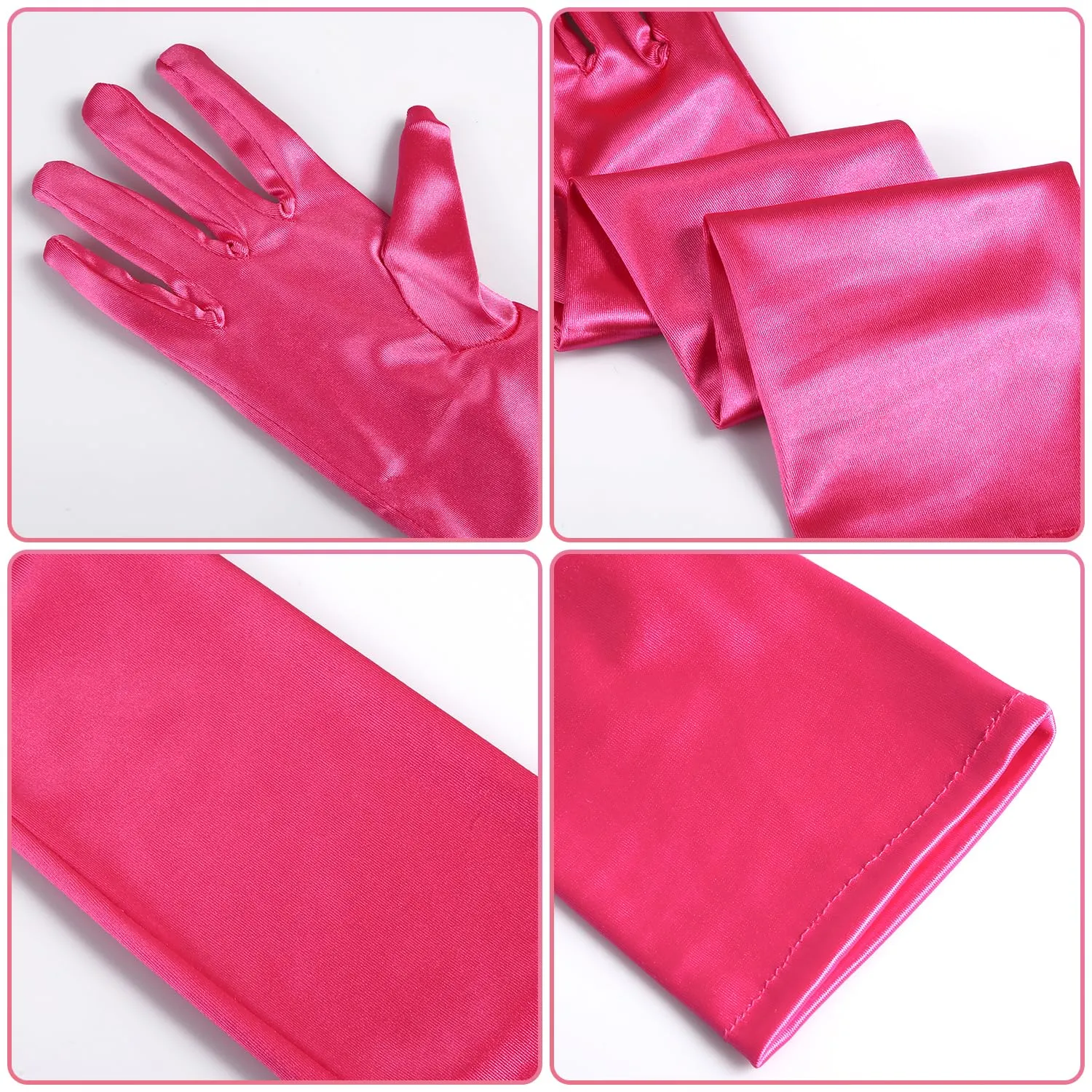 NQEUEPN Guanti Lunghi in Raso da Donna, 52cm, Rosso Rosa - immagine 4