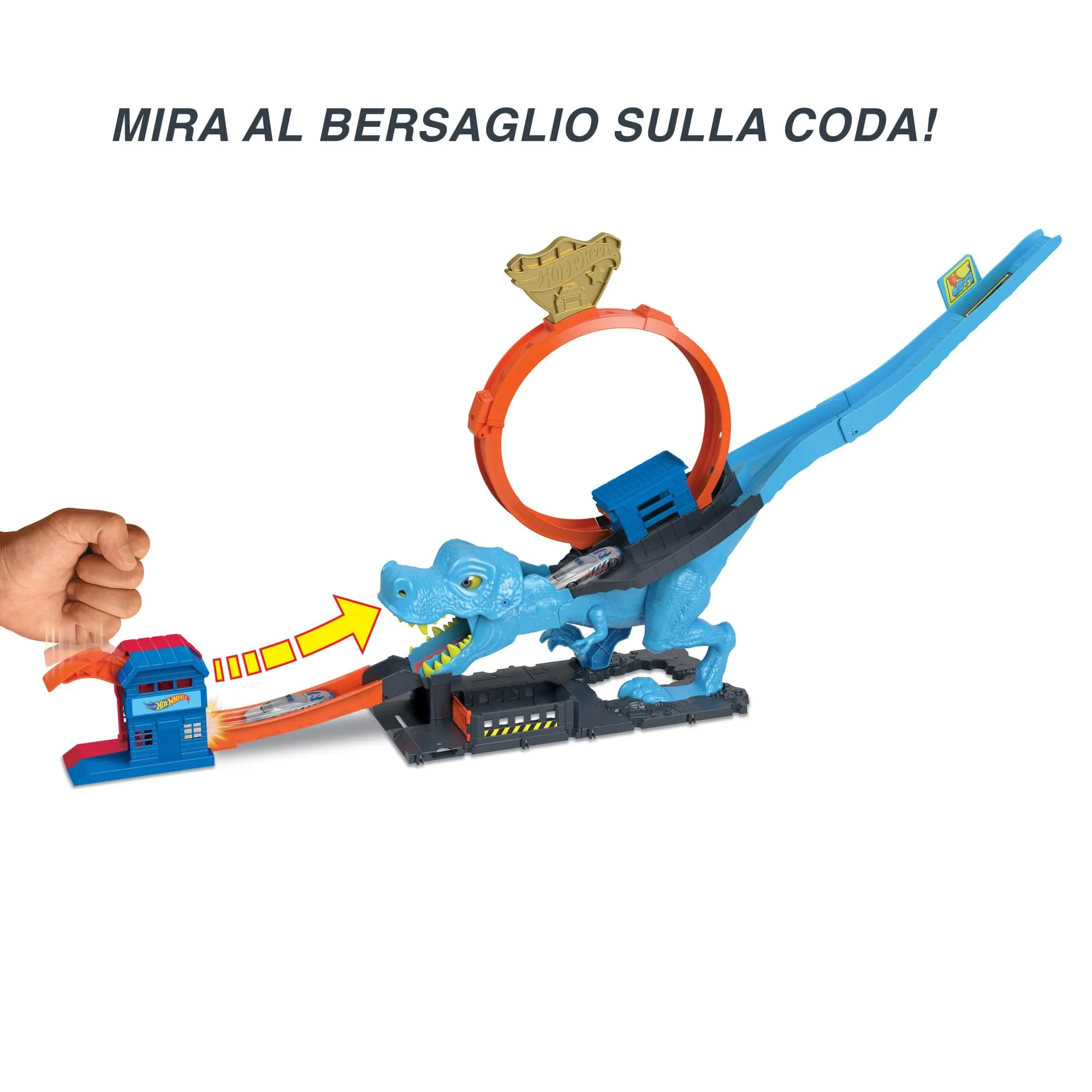 Hot Wheels City Pista con T-Rex e 1 macchinina, HNP77 - immagine 3