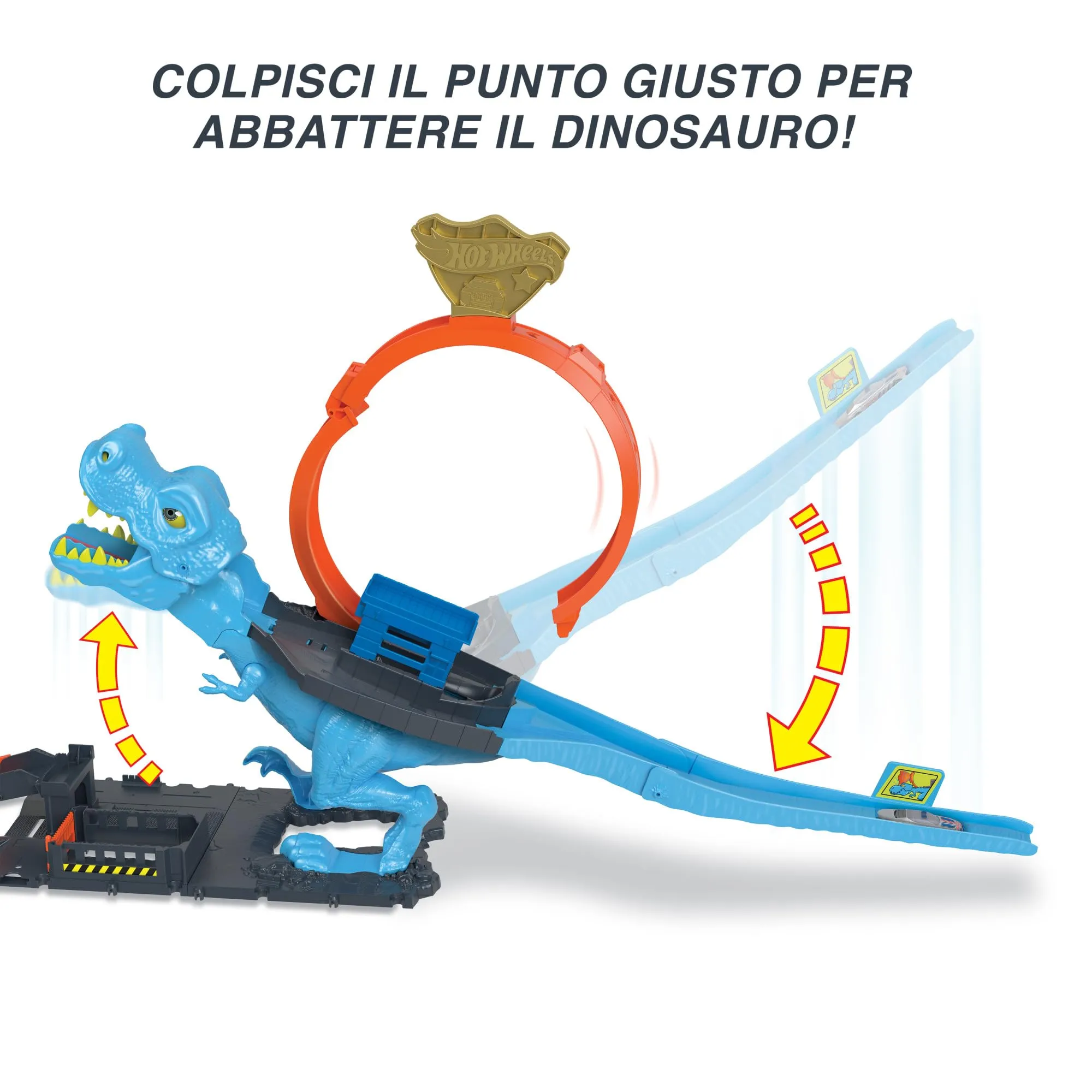 Hot Wheels City Pista con T-Rex e 1 macchinina, HNP77 - immagine 5