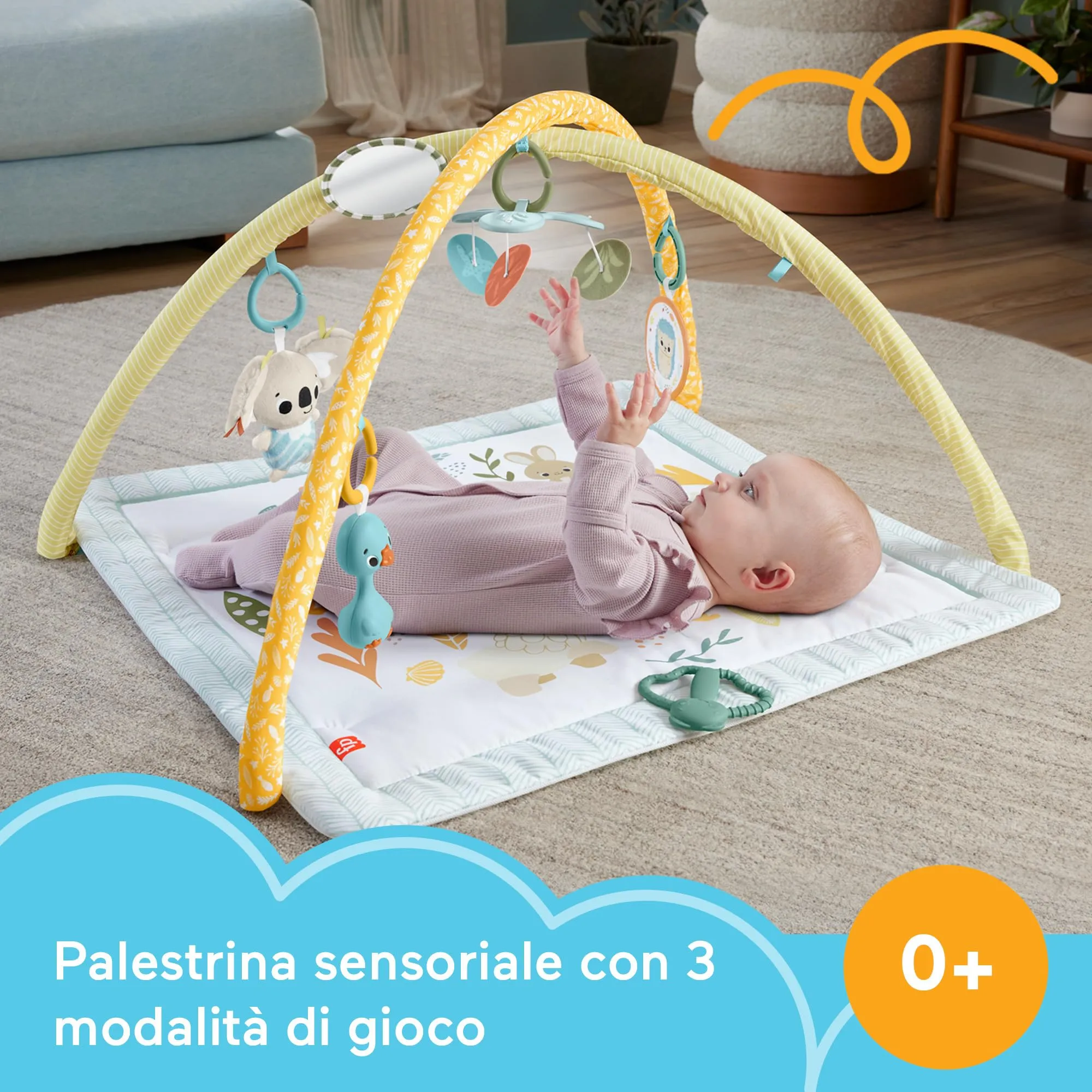 Fisher-Price Palestrina Multisensoriale per Neonati con Arco e 6 Giochi, HRB15 - immagine 3