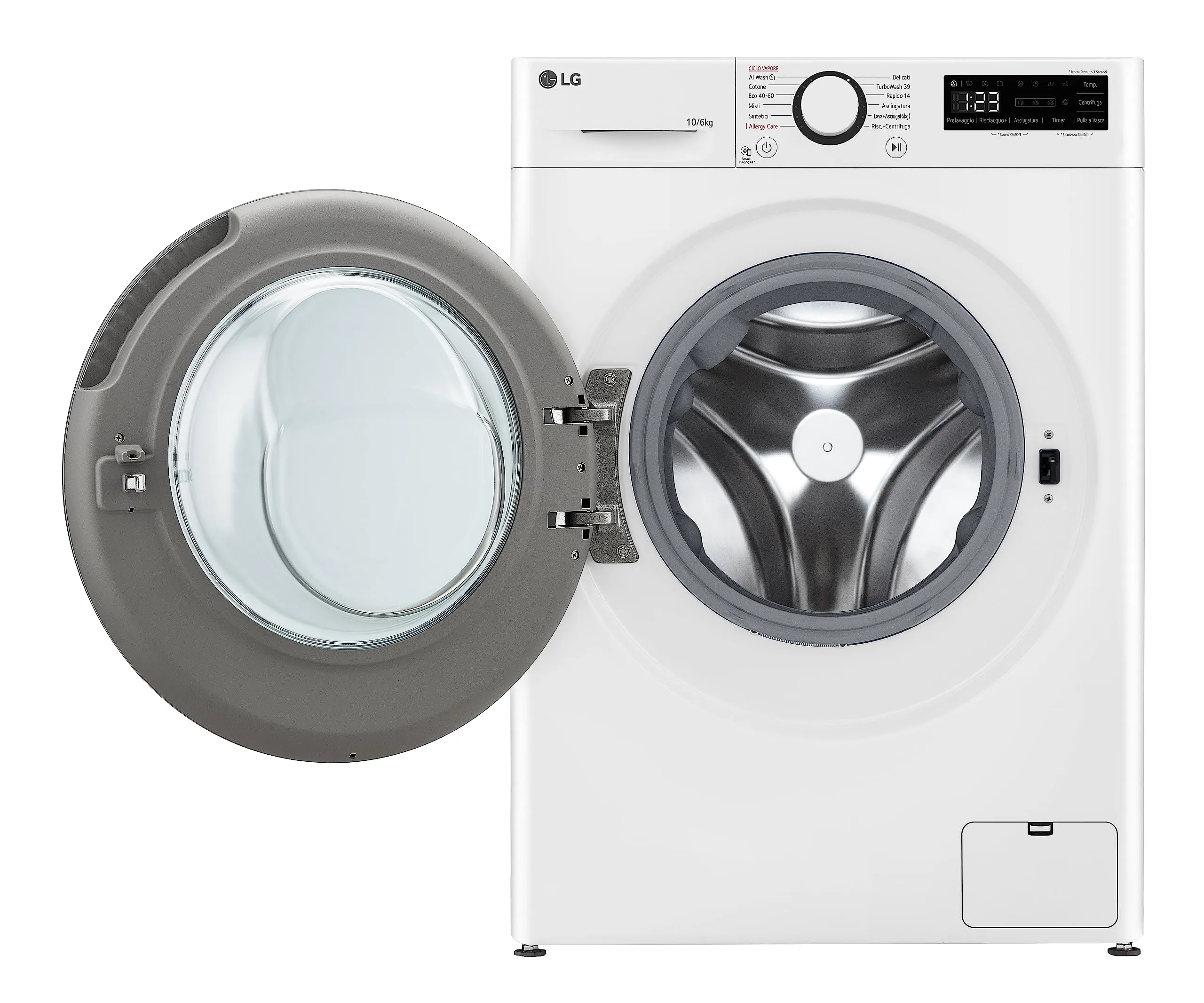 LG AI DD D4R5010TSWS Lavasciuga 10/6kg Serie R5, 1400 giri, TurboWash360, Steam, Eco Hybrid, Allergy Care, Inverter Direct Drive, Bianca - immagine 2