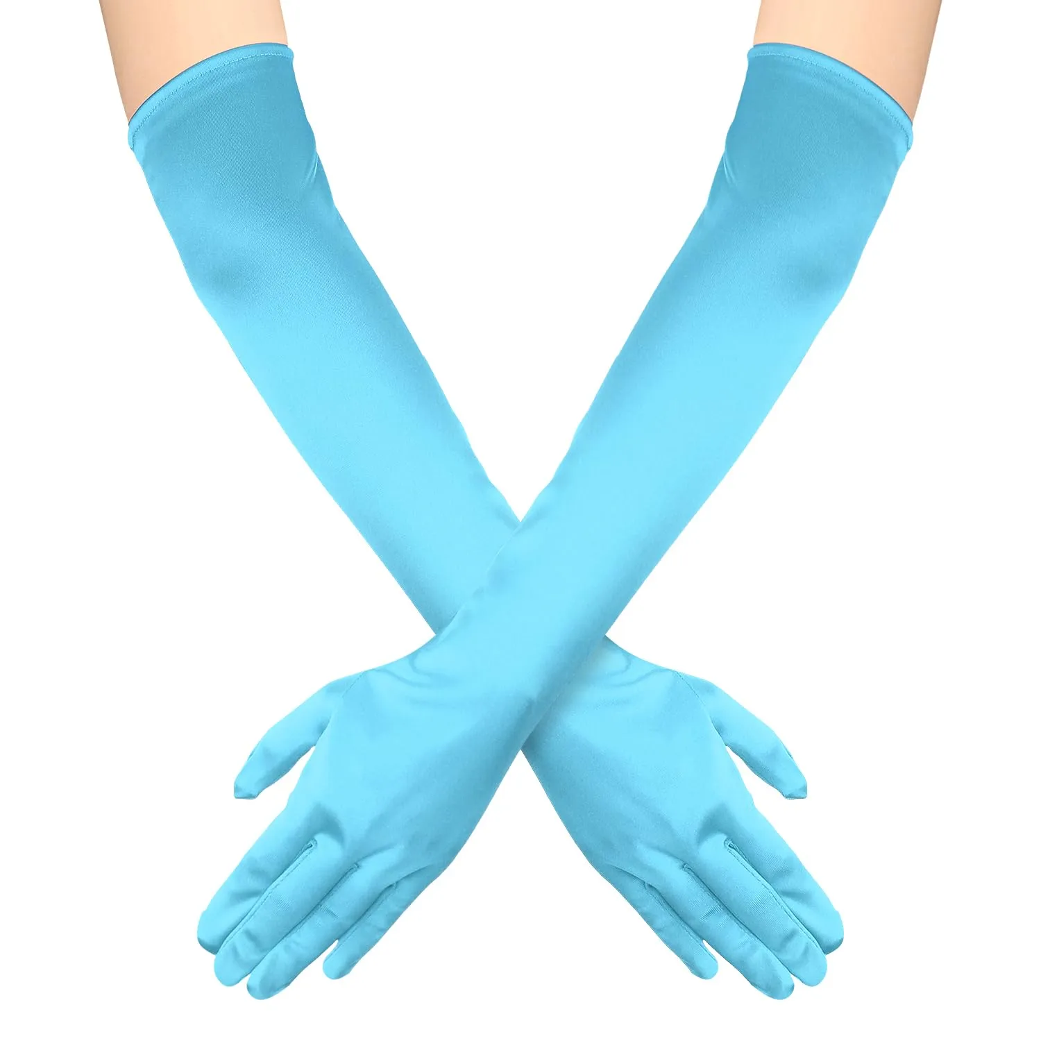 NQEUEPN Guanti Lunghi da Donna in Raso, 52cm, Azzurro Chiaro - immagine 1