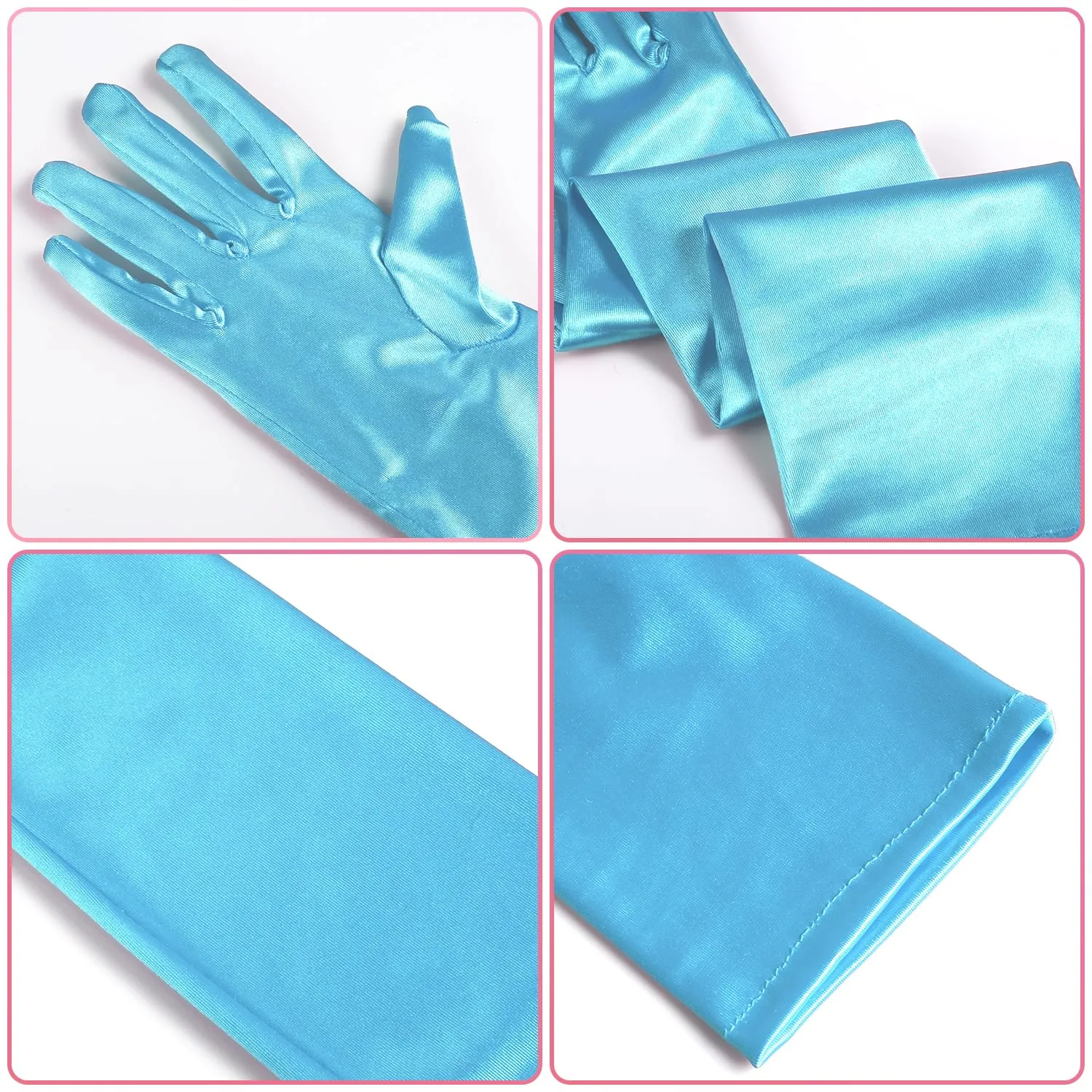 NQEUEPN Guanti Lunghi da Donna in Raso, 52cm, Azzurro Chiaro - immagine 4