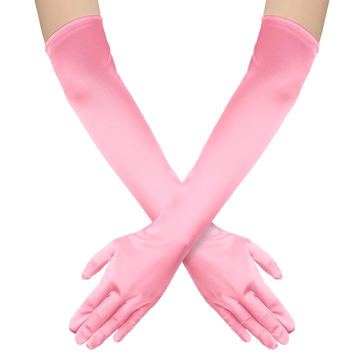 NQEUEPN Guanti lunghi in raso da donna, 52 cm, Rosa, S - immagine 1