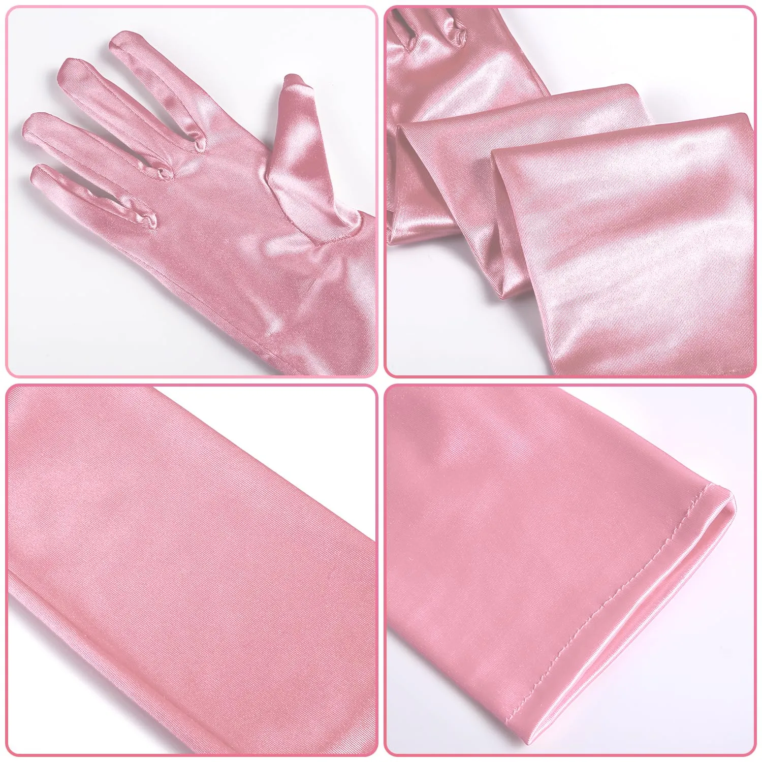 NQEUEPN Guanti lunghi in raso da donna, 52 cm, Rosa, S - immagine 4