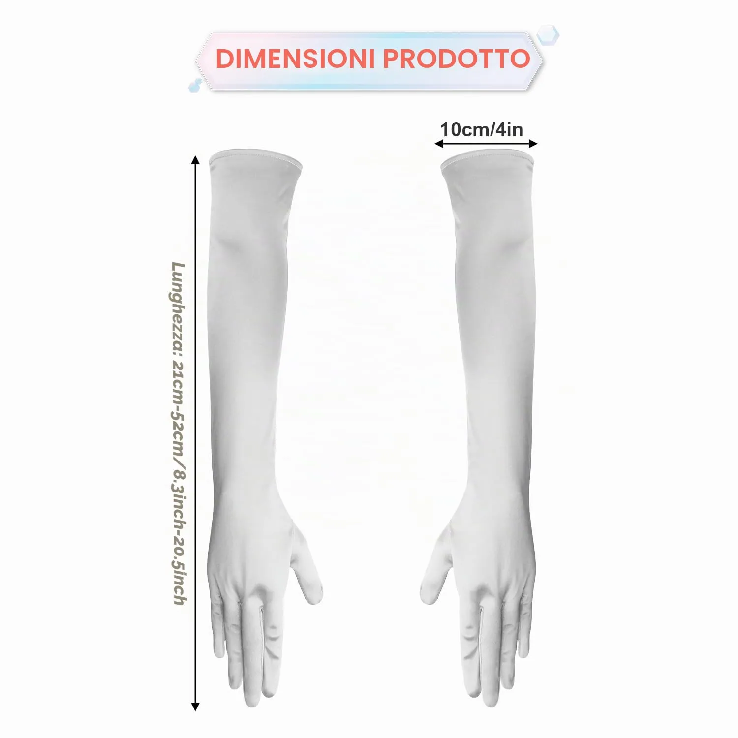 NQEUEPN Guanti Lunghi da Donna in Raso, 52cm, Argento - immagine 2