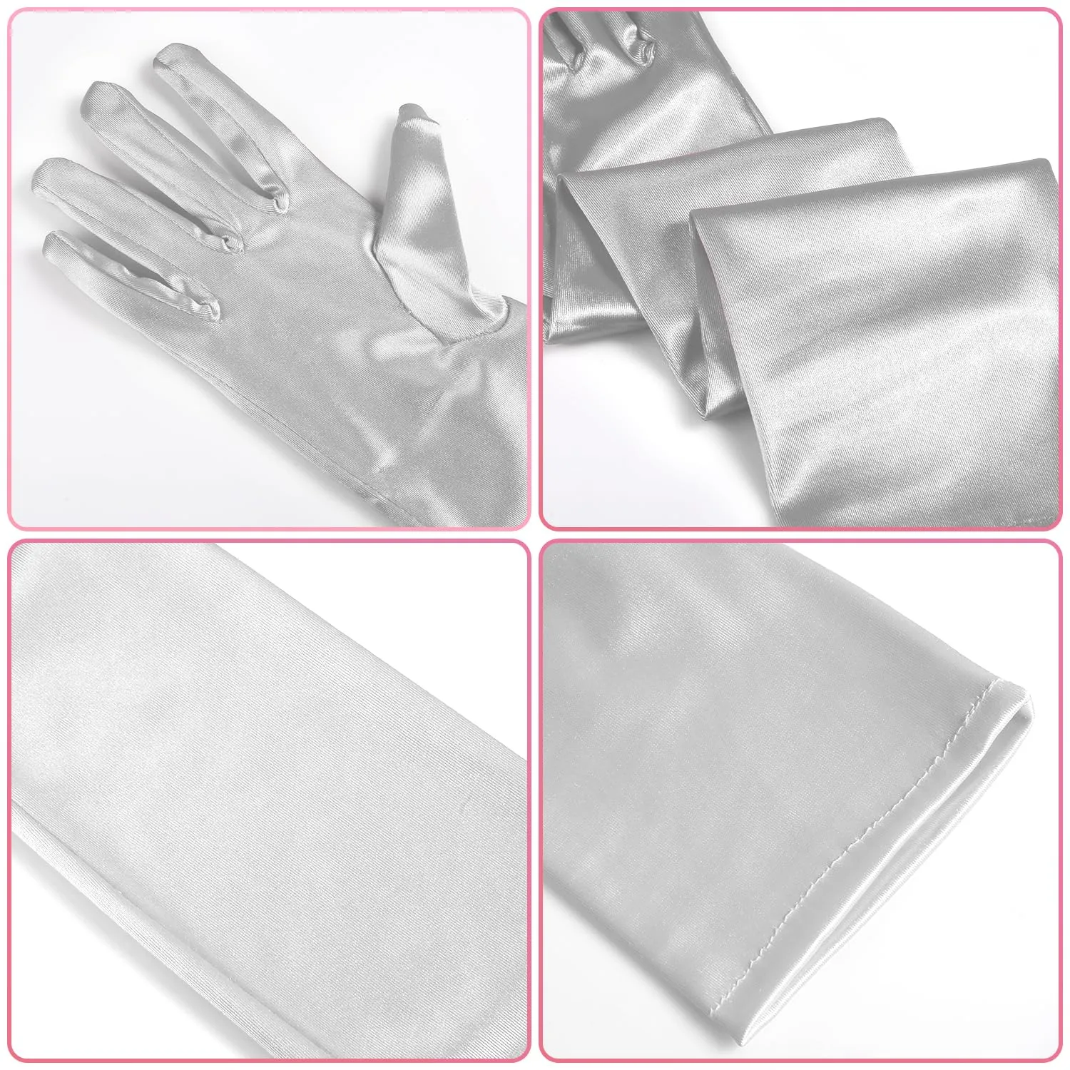 NQEUEPN Guanti Lunghi da Donna in Raso, 52cm, Argento - immagine 4