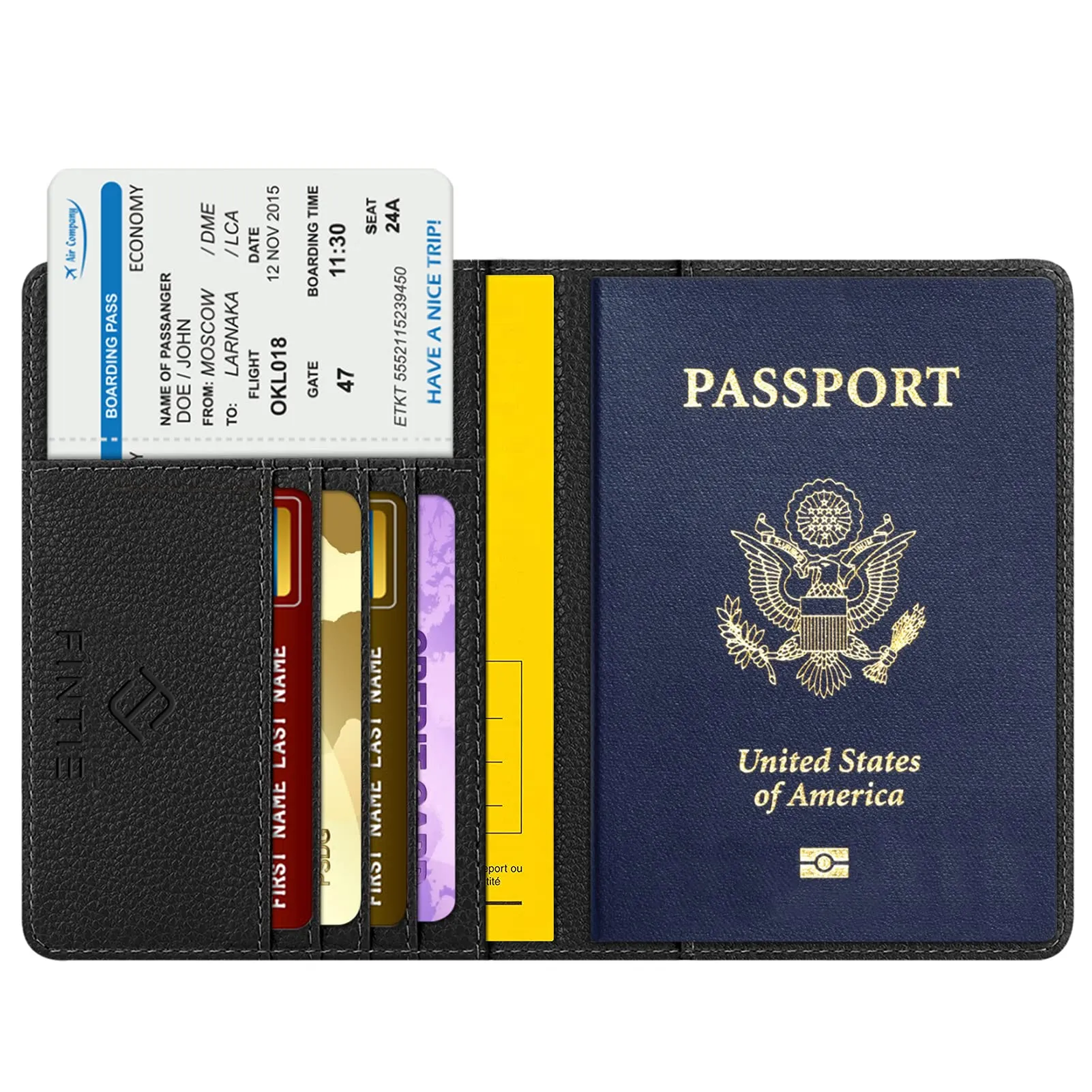 FINTIE Porta Passaporto in Pelle Sintetica con Protezione RFID - Nero - immagine 2