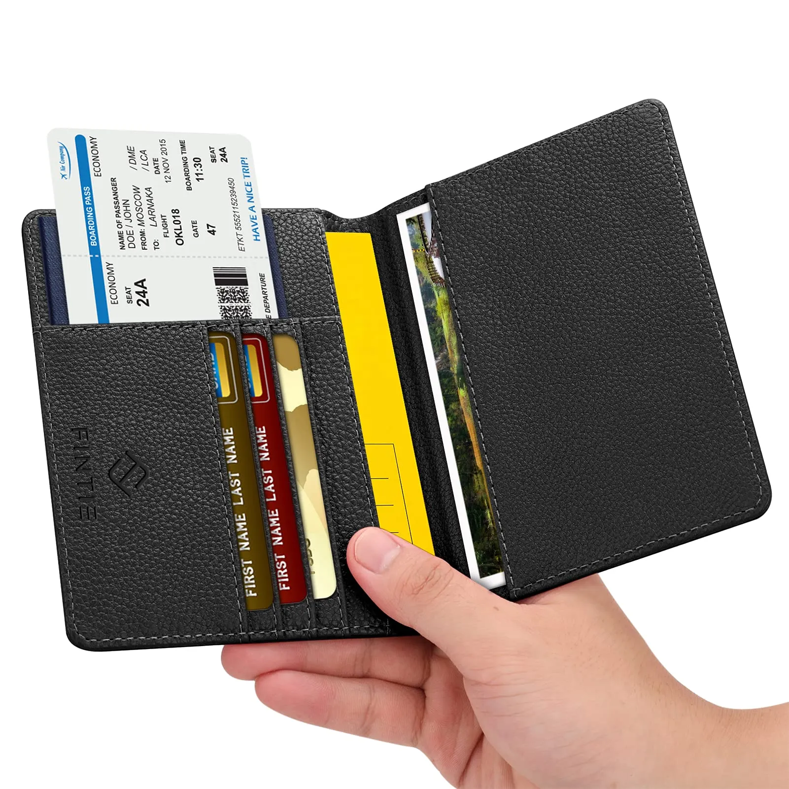 FINTIE Porta Passaporto in Pelle Sintetica con Protezione RFID - Nero - immagine 3