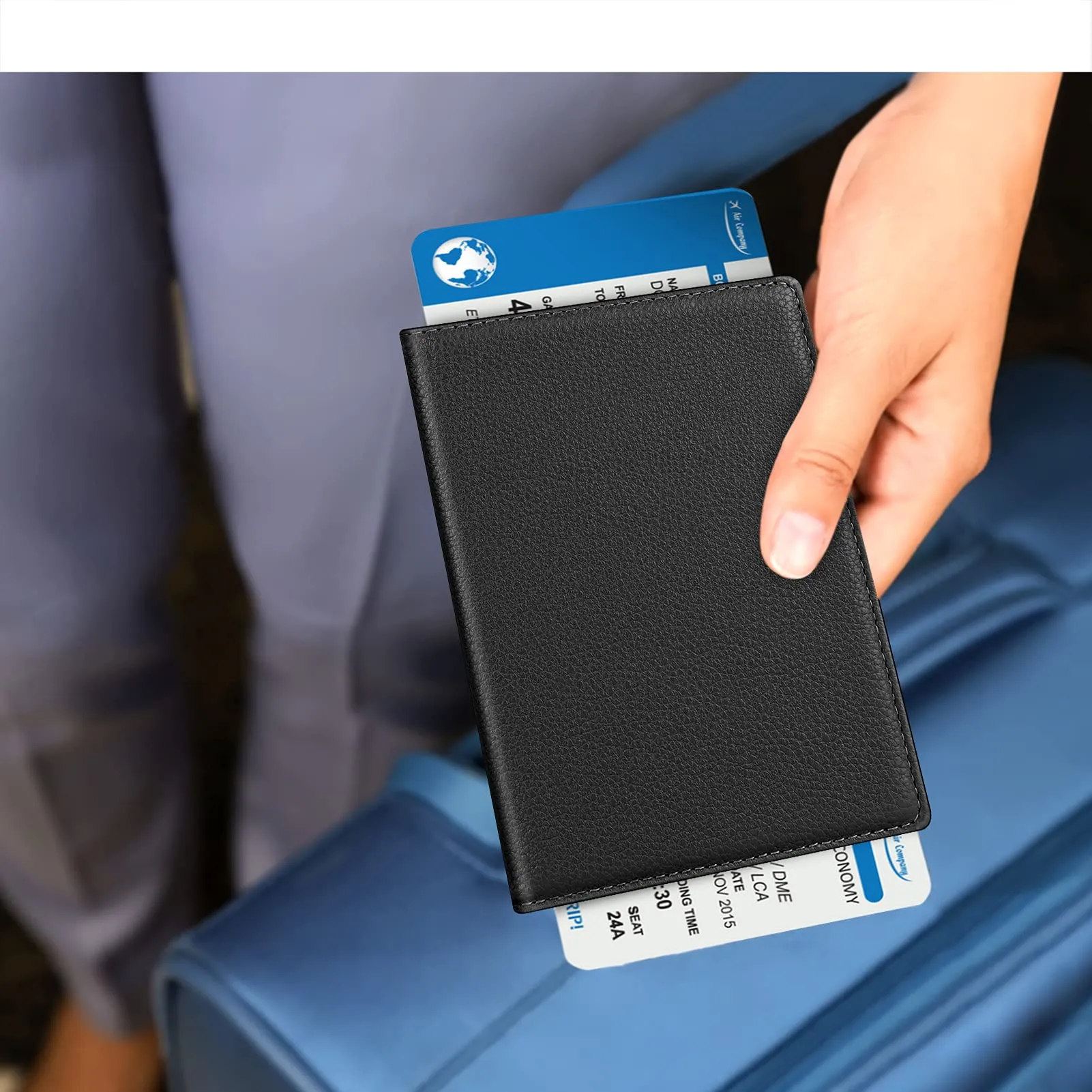 FINTIE Porta Passaporto in Pelle Sintetica con Protezione RFID - Nero - immagine 8