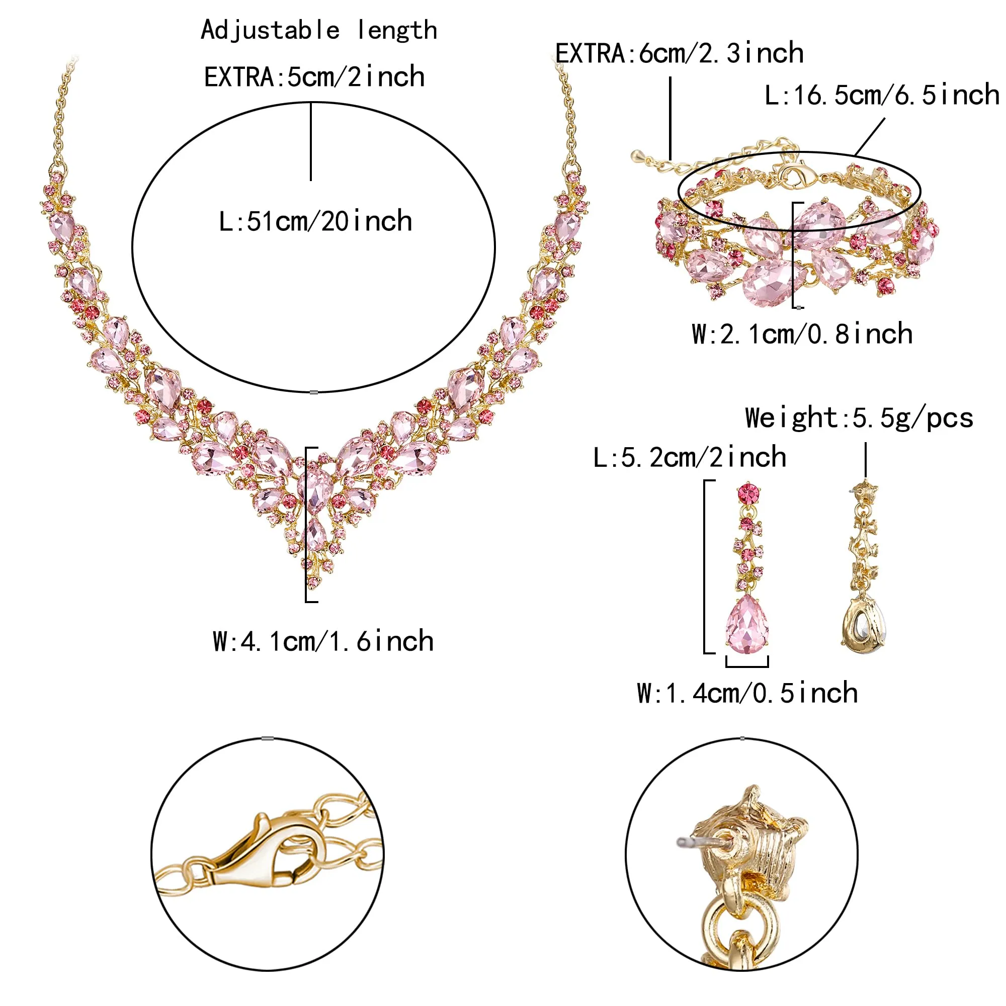 EVER FAITH Set Gioielli da Sposa con Cristallo Goccia, Collana, Orecchini e Bracciale, Rosa Oro Fondo - immagine 5