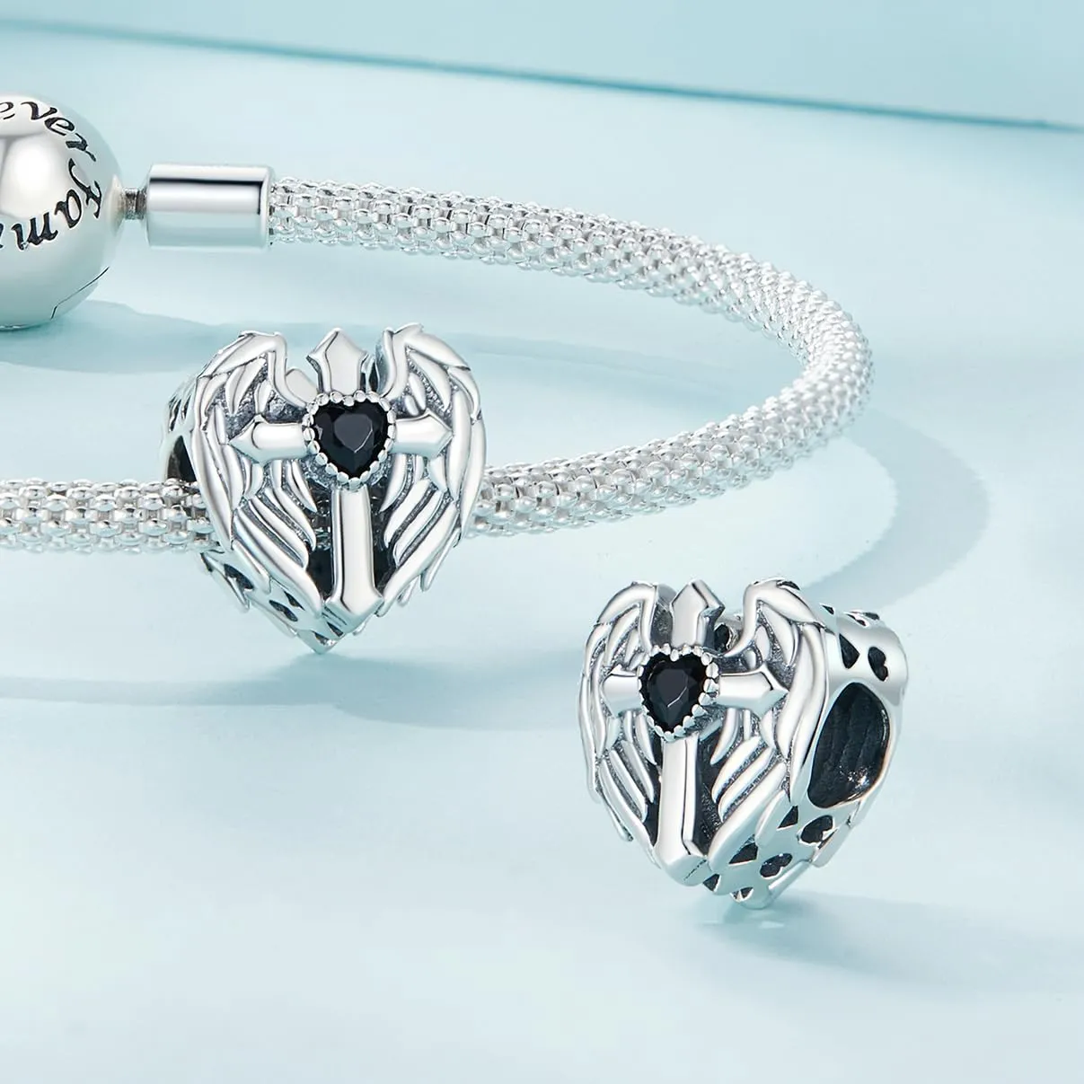 NINGAN Croce in Argento 925 con Zirconi Ciondolo Religioso Per Braccialetti e Collane - immagine 3