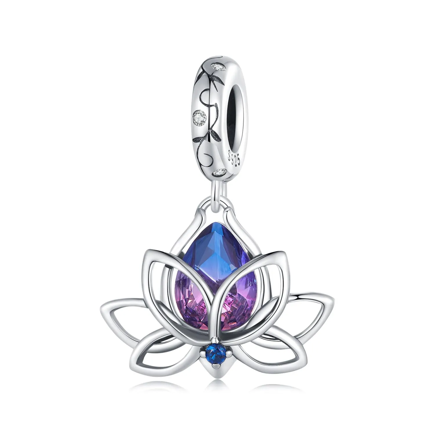 NINGAN 925 Sterling Silver Lotus Pendant Luce Viola Gem Charm - immagine 1