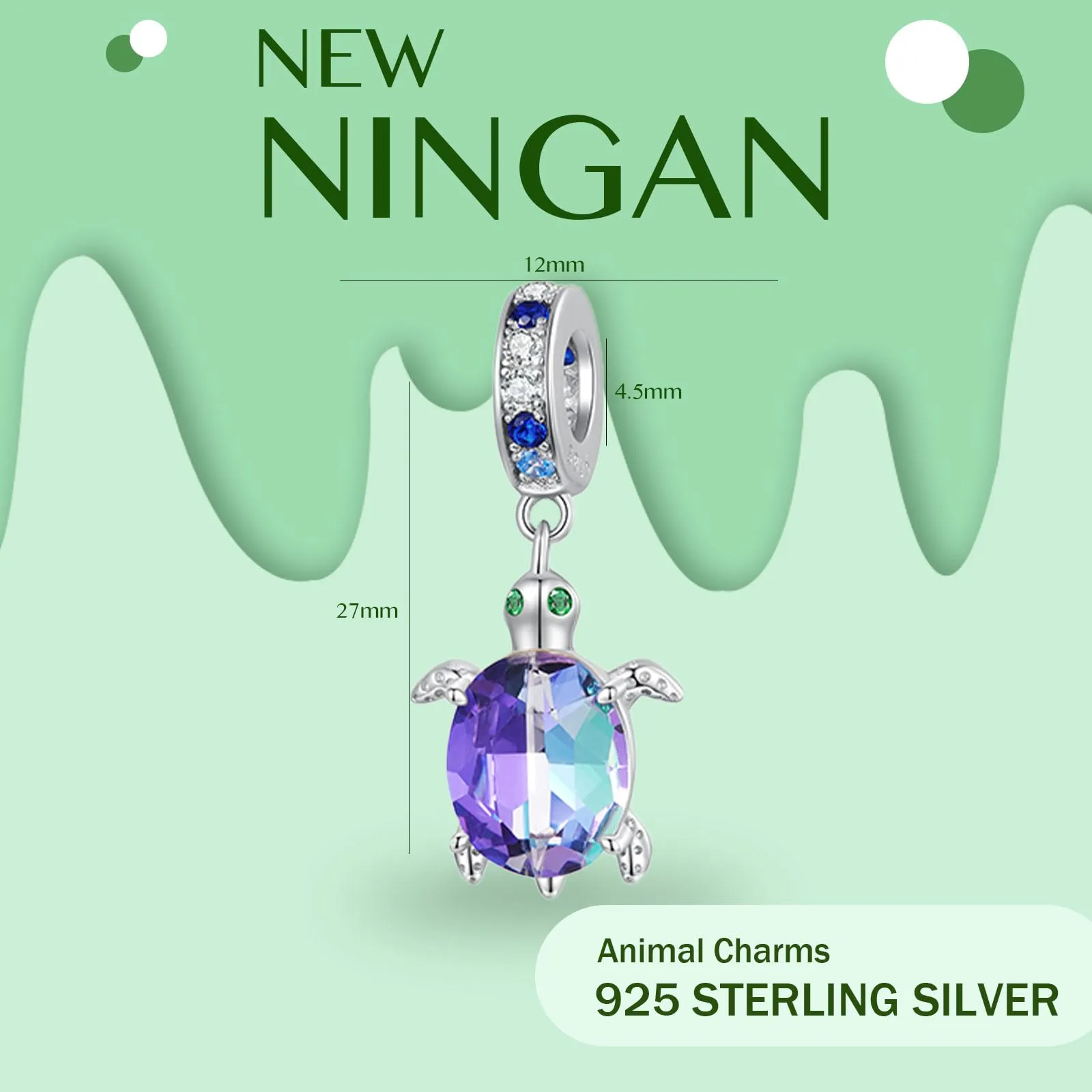 NINGAN Ciondolo Tartaruga in Argento 925 e Zirconia - immagine 2