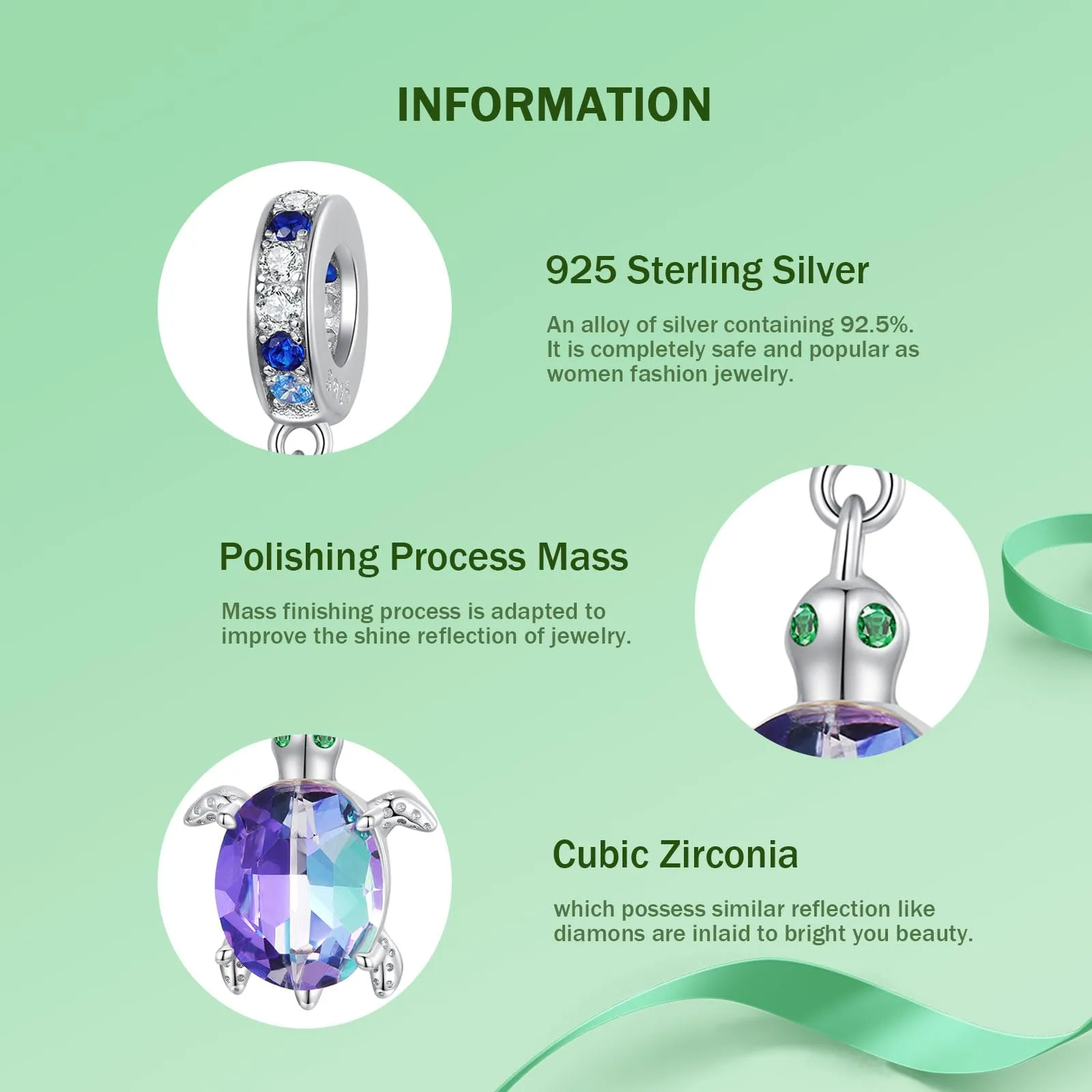 NINGAN Ciondolo Tartaruga in Argento 925 e Zirconia - immagine 4