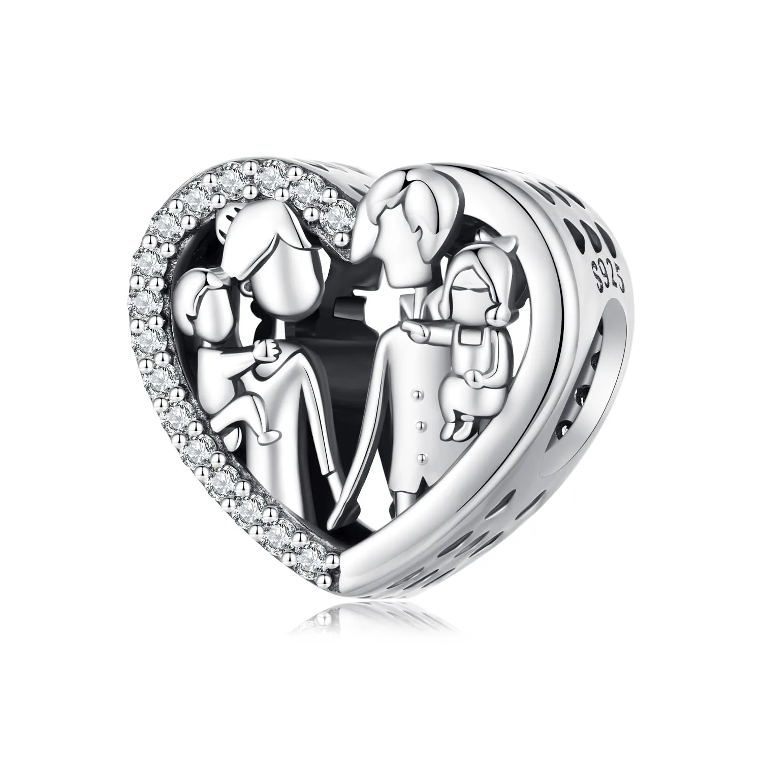 NINGAN Perle di famiglia in argento sterling 925 a forma di cuore per collana e braccialetto da donna - immagine 1