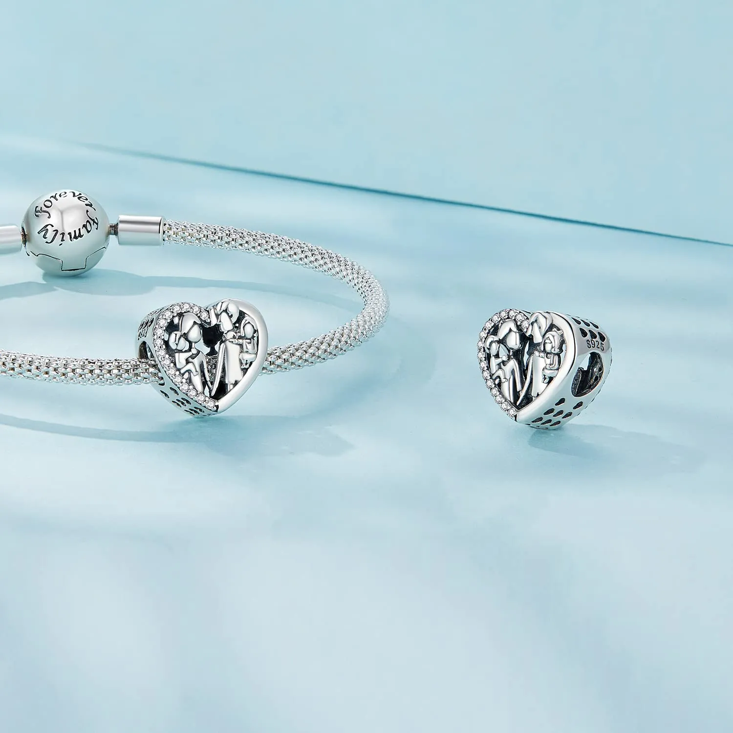 NINGAN Perle di famiglia in argento sterling 925 a forma di cuore per collana e braccialetto da donna - immagine 4