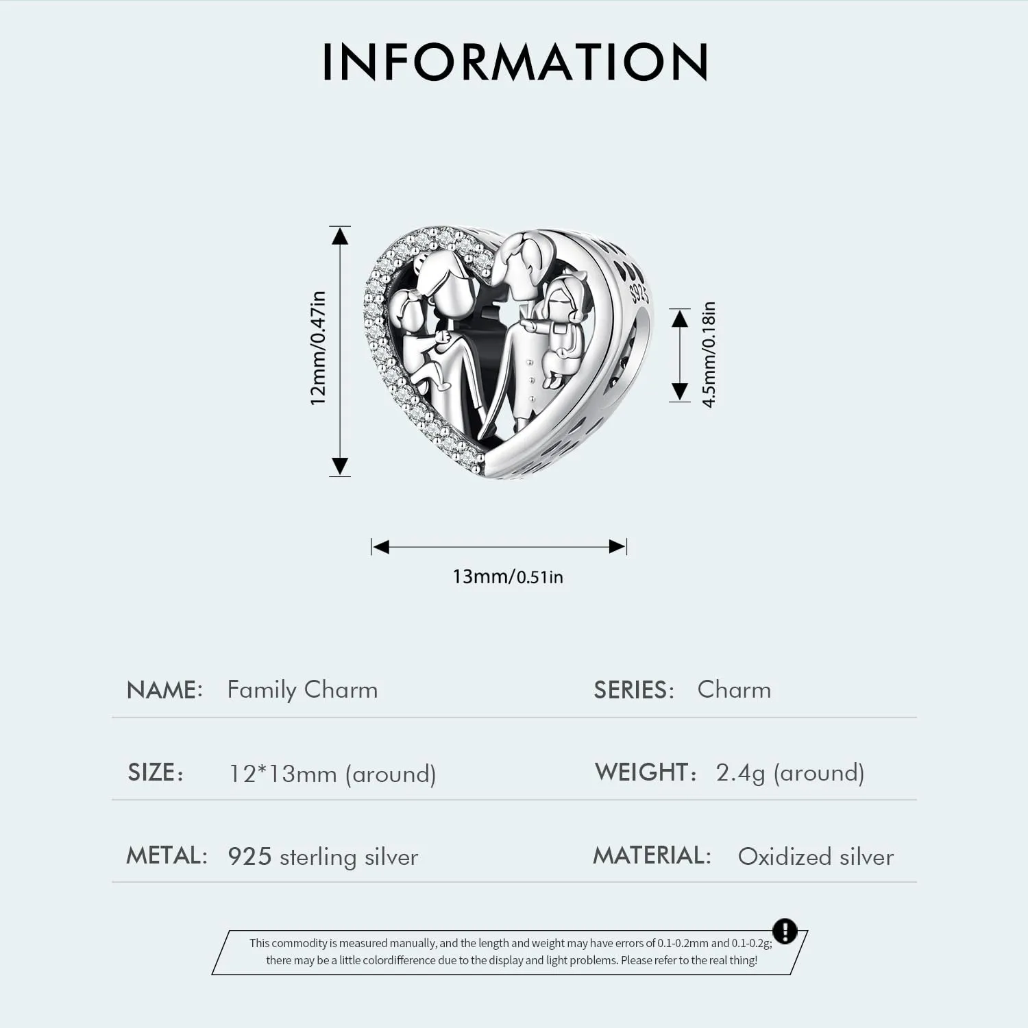 NINGAN Perle di famiglia in argento sterling 925 a forma di cuore per collana e braccialetto da donna - immagine 6