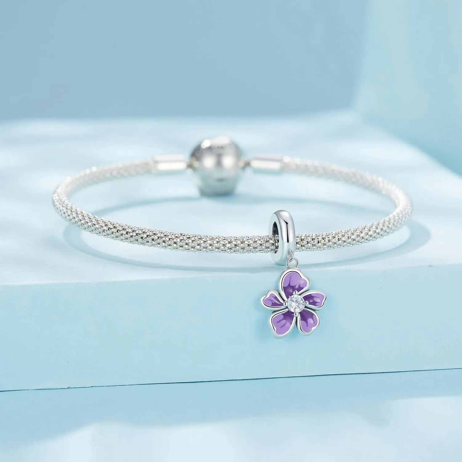 NINGAN Ciondolo Fiore Viola in Argento Sterling 925 per Bracciale e Collana - immagine 3