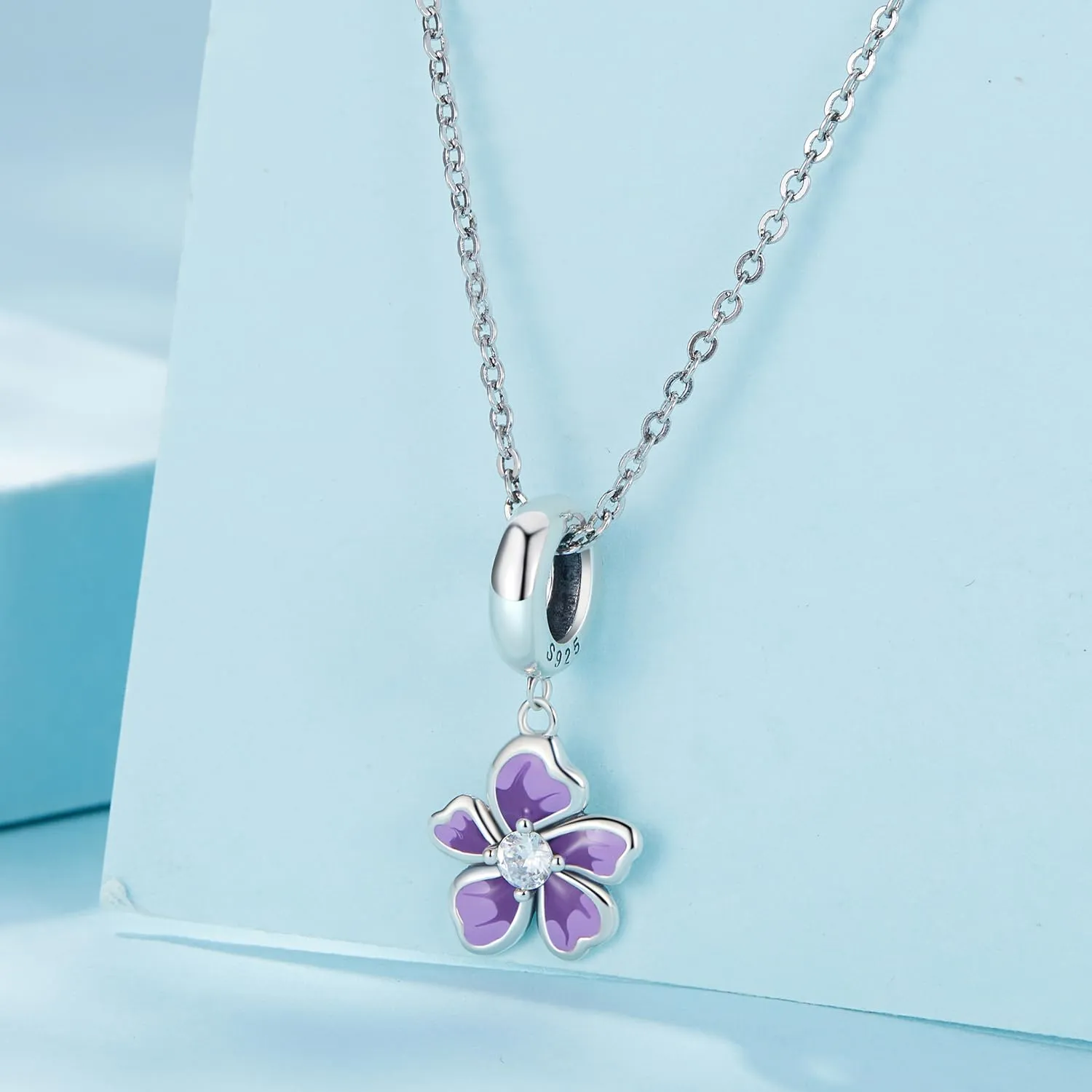 NINGAN Ciondolo Fiore Viola in Argento Sterling 925 per Bracciale e Collana - immagine 4