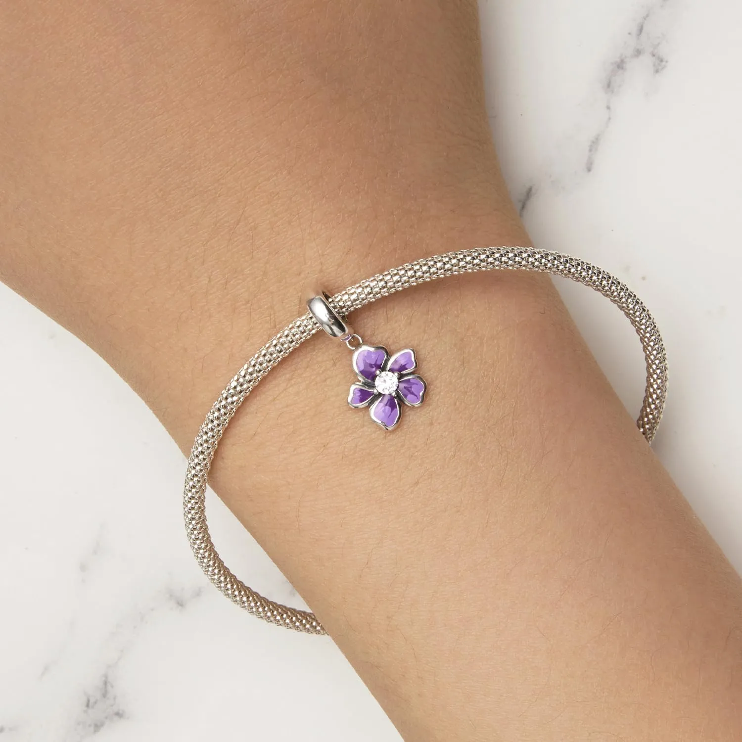 NINGAN Ciondolo Fiore Viola in Argento Sterling 925 per Bracciale e Collana - immagine 5