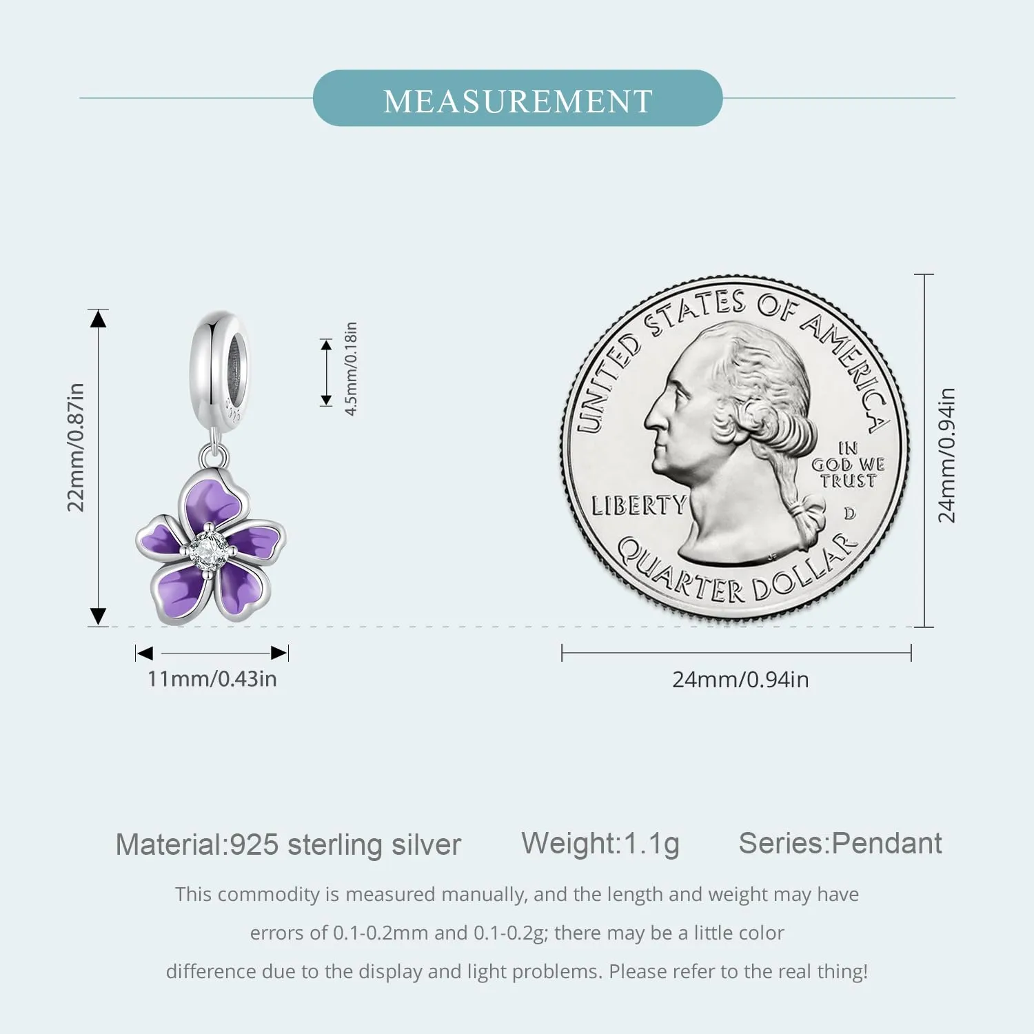 NINGAN Ciondolo Fiore Viola in Argento Sterling 925 per Bracciale e Collana - immagine 6