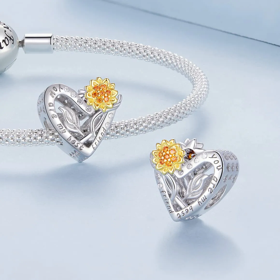 NINGAN Ciondolo Cuore Girasole in Argento Sterling 925 - immagine 2