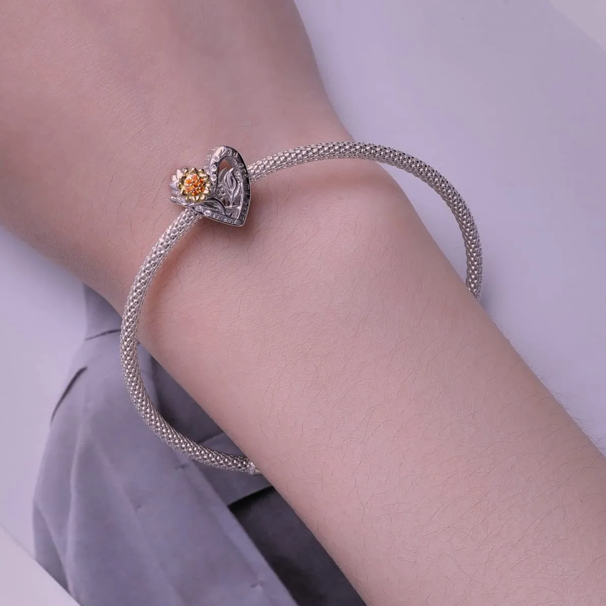 NINGAN Ciondolo Cuore Girasole in Argento Sterling 925 - immagine 4
