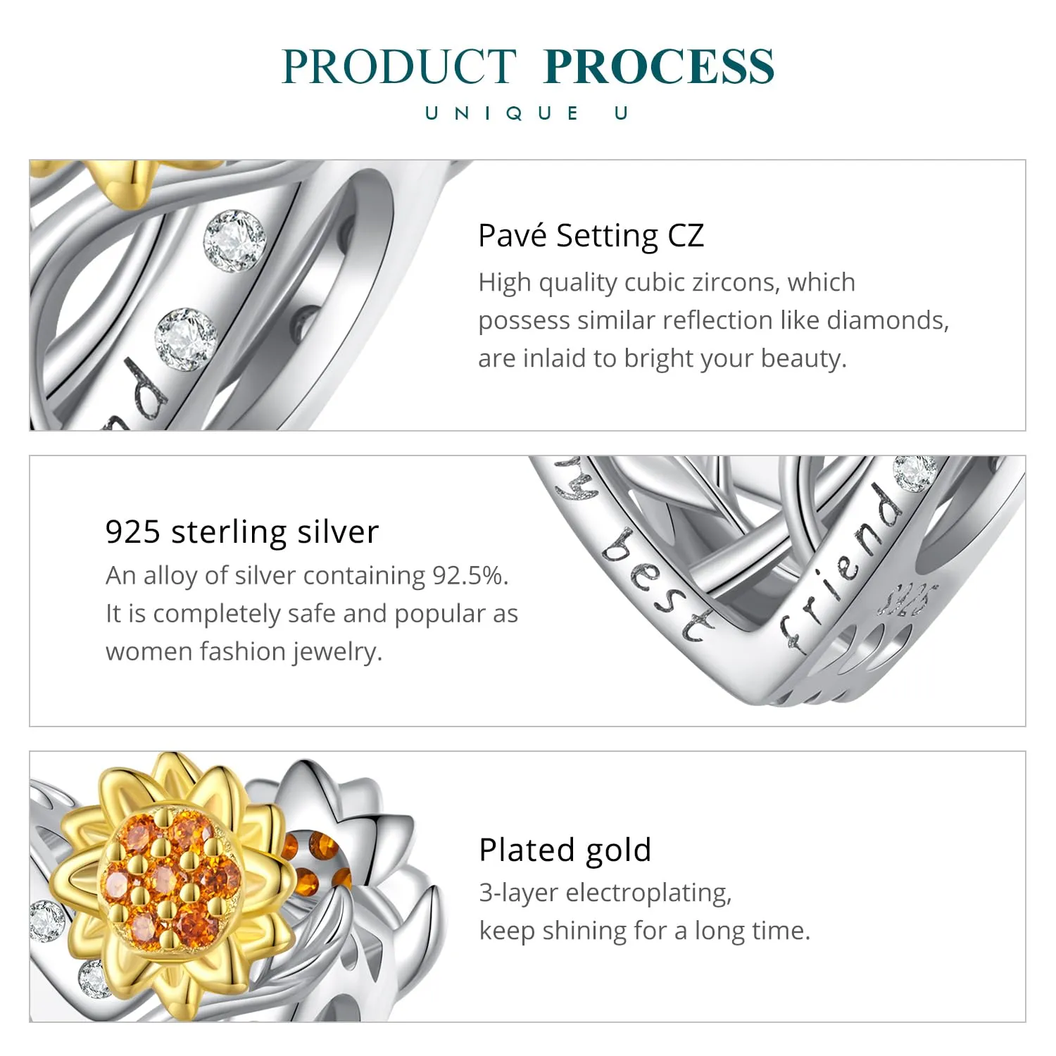 NINGAN Ciondolo Cuore Girasole in Argento Sterling 925 - immagine 6