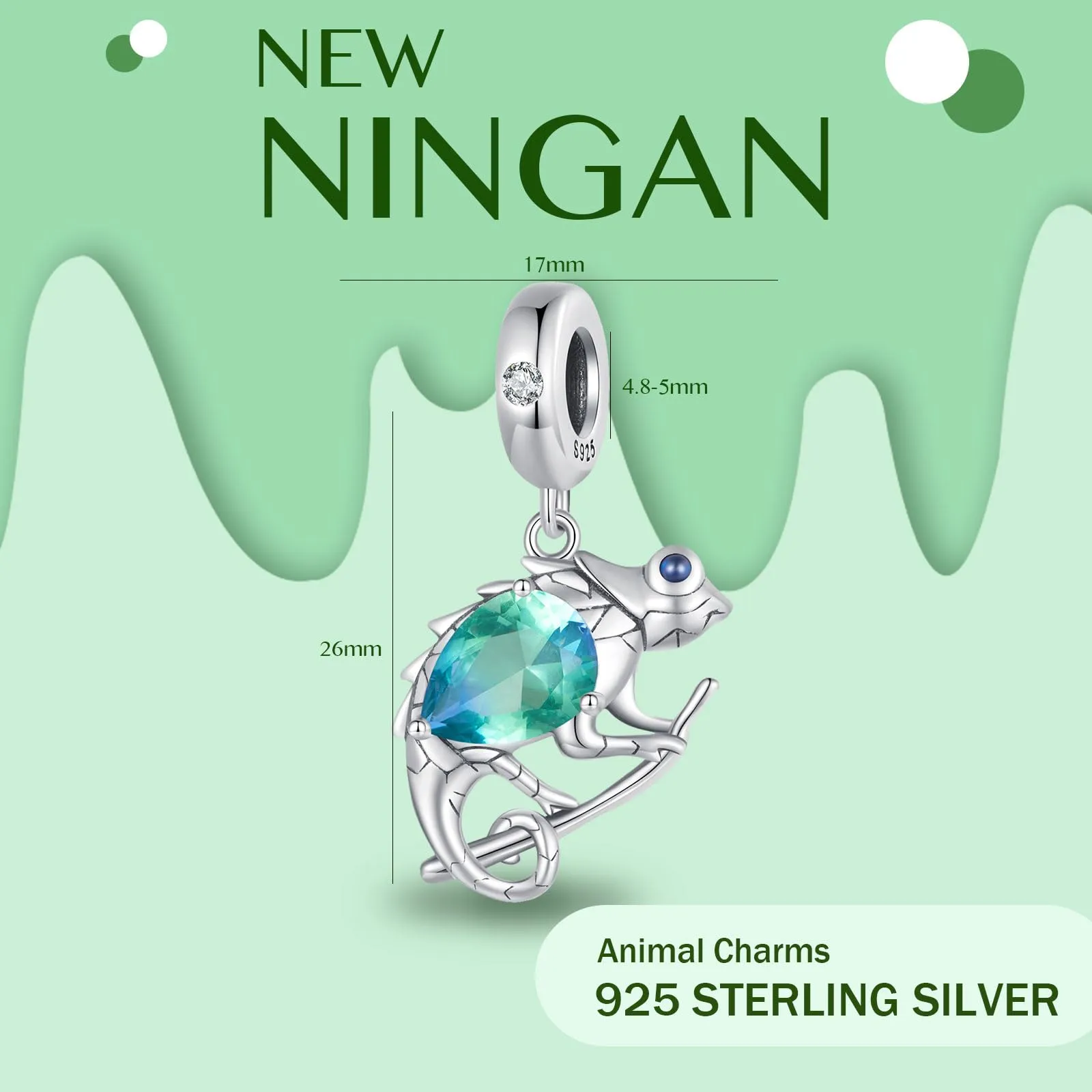 NINGAN Ciondolo in Argento Sterling 925 con Smeraldo e Zirconia Cubica - immagine 2