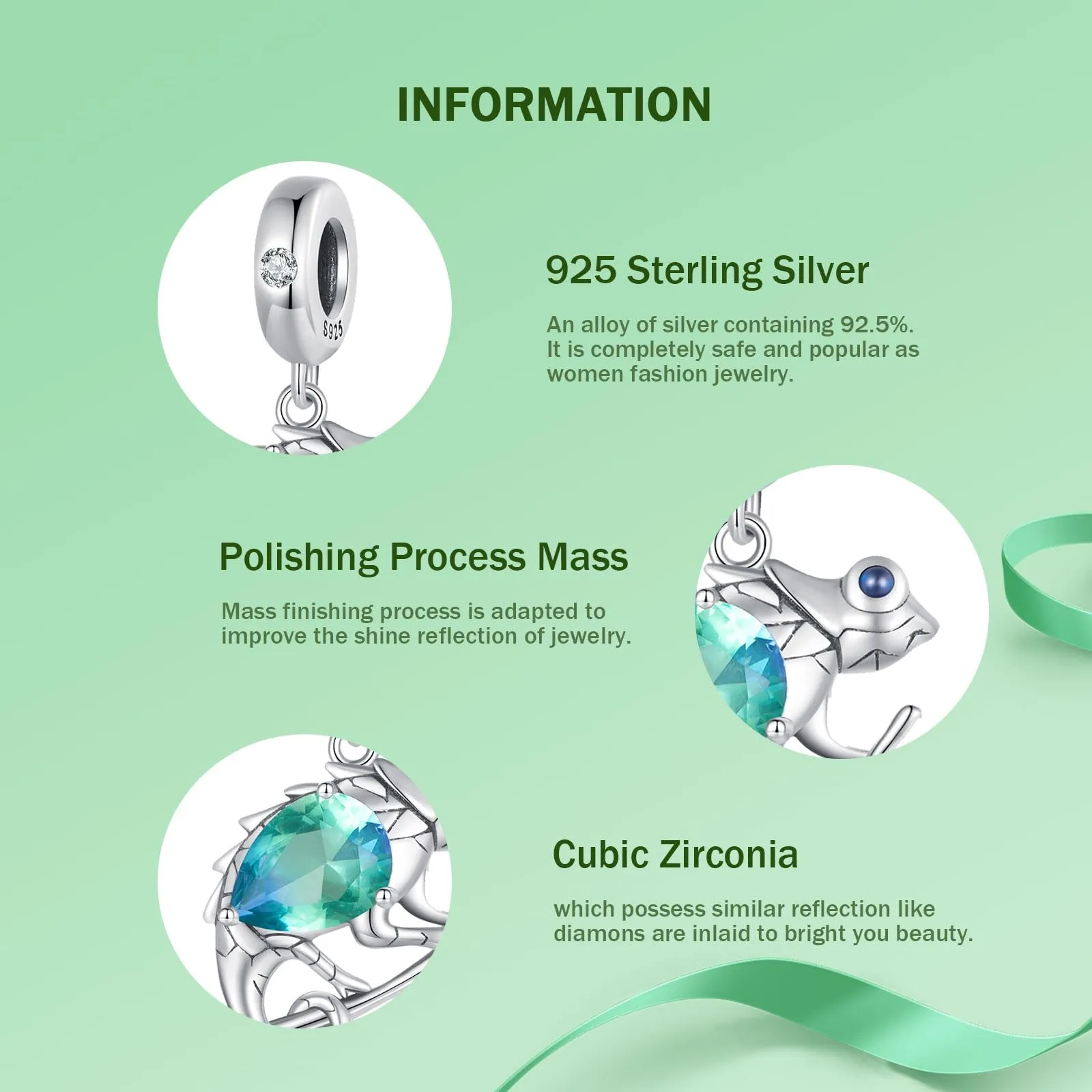 NINGAN Ciondolo in Argento Sterling 925 con Smeraldo e Zirconia Cubica - immagine 4