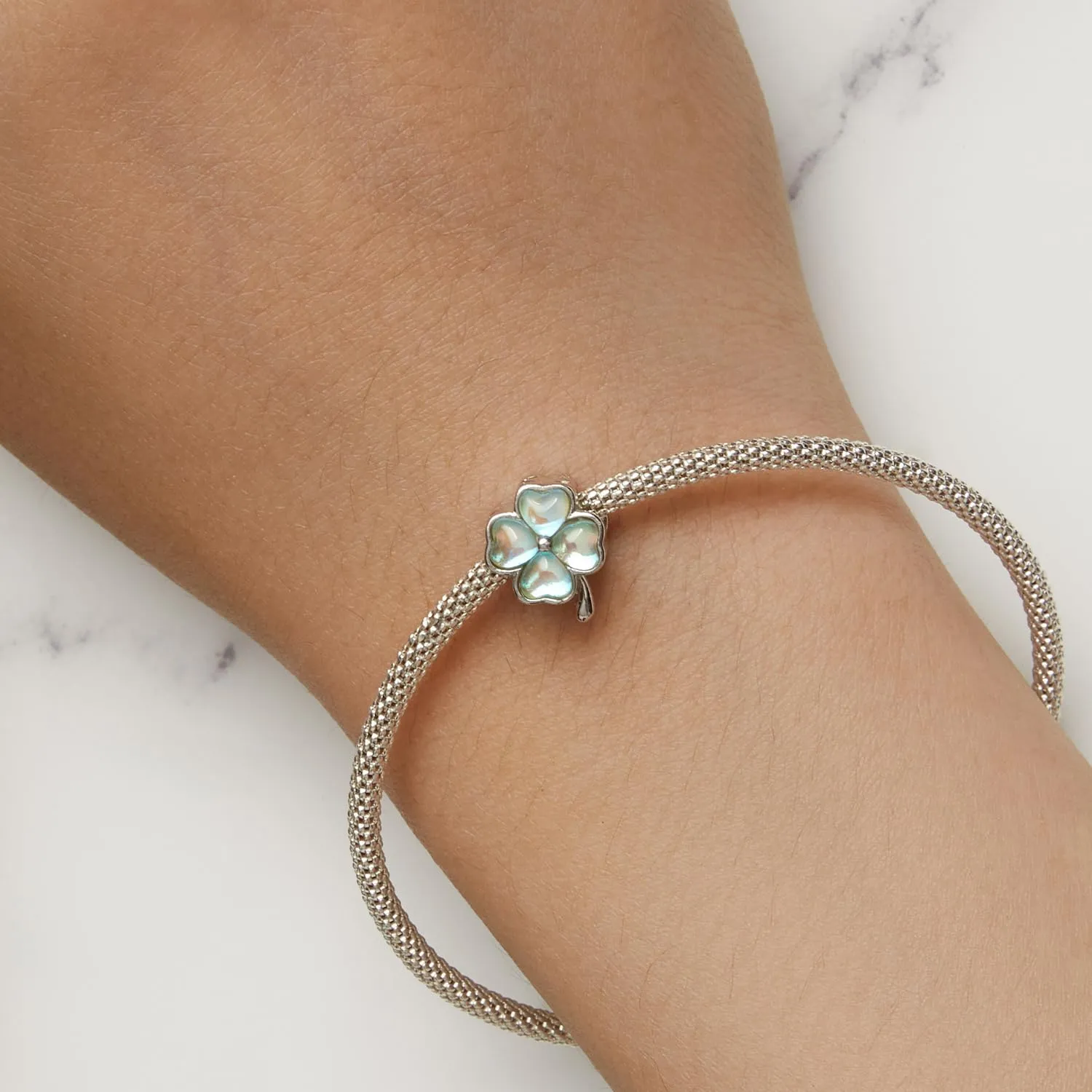NINGAN Quattro Foglie Grass Beads Bracciale in Argento Sterling 925 per Donne - immagine 5