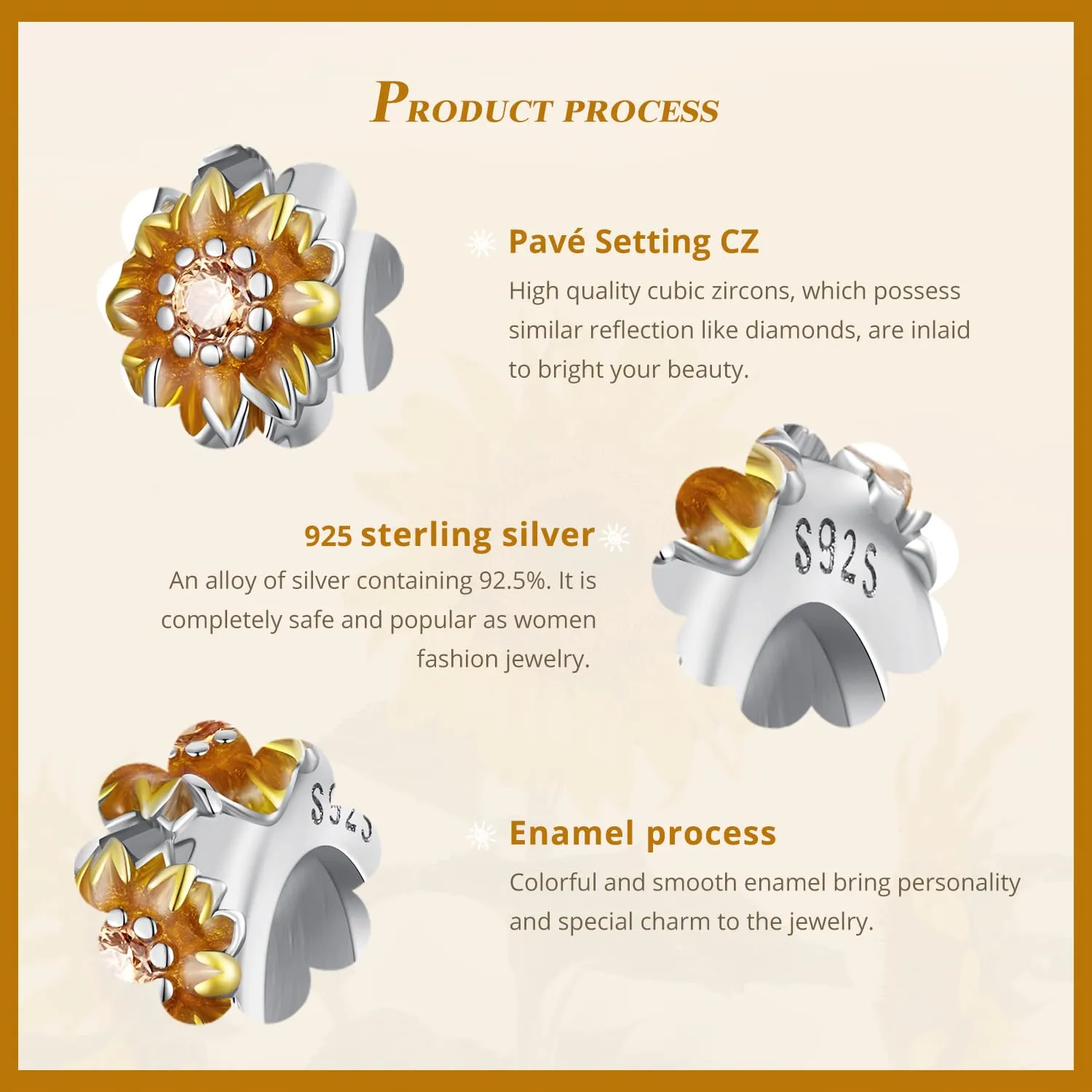 NINGAN 925 Argento Sterling Girasole Silicone Perline Bracciale Donna Charms, 2 Per Pack - immagine 6
