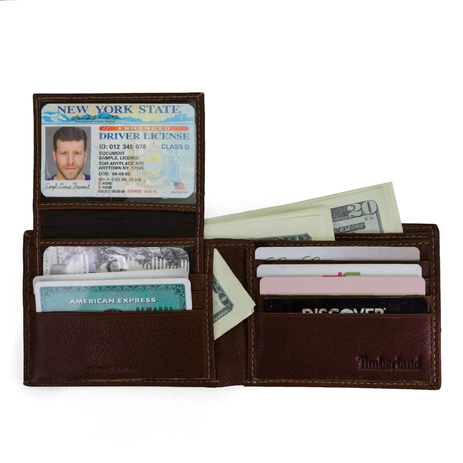 Timberland Men's Leather RFID Blocking Passcase Security Wallet, Dark Brown, One Size - immagine 3
