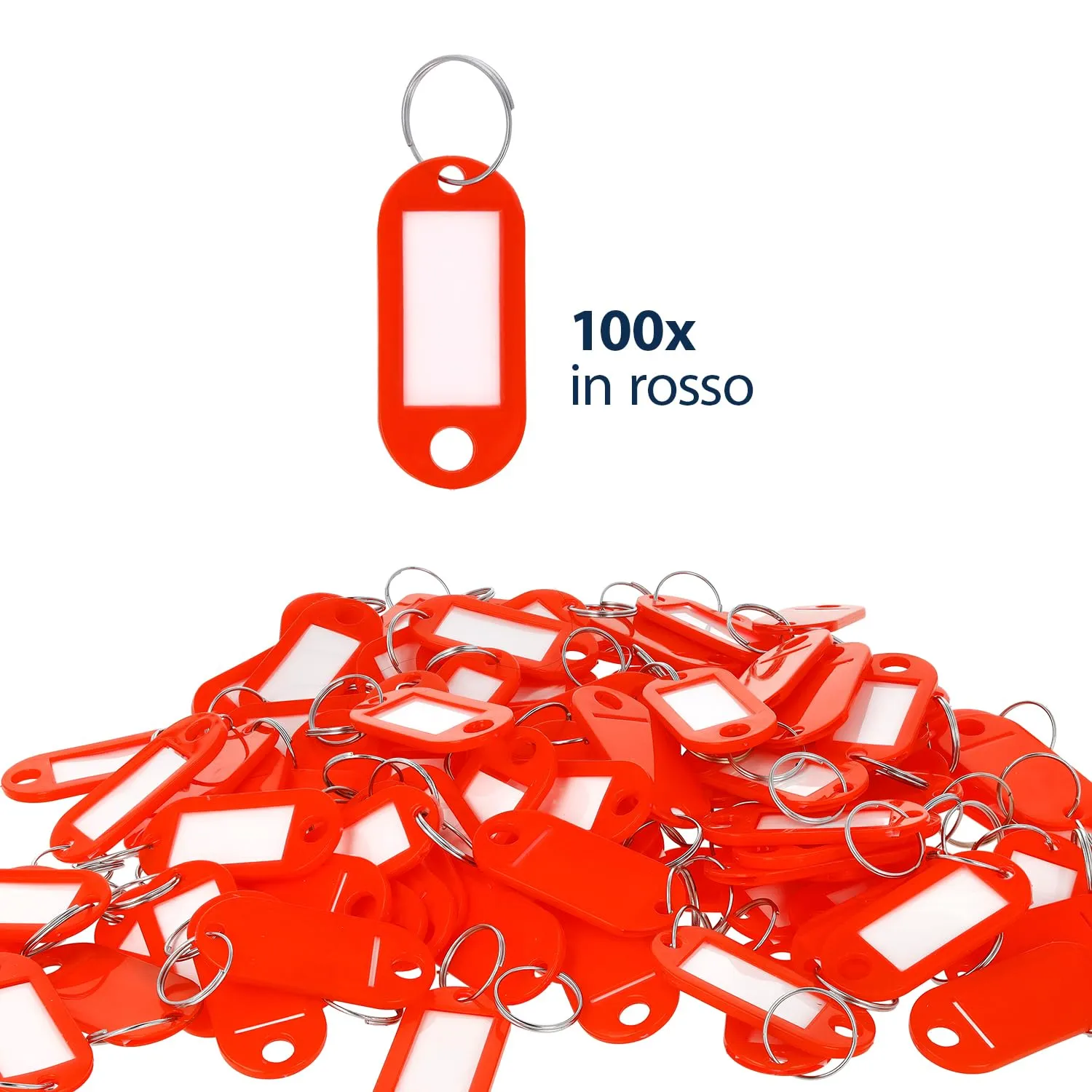 Westcott Portachiavi con etichette intercambiabili e anello metallico, 100 pezzi, rosso, E-10651 00 - immagine 2