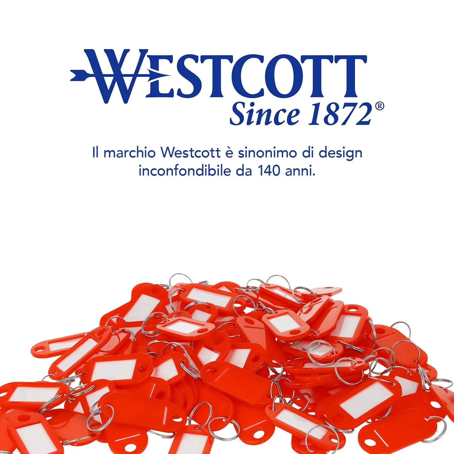 Westcott Portachiavi con etichette intercambiabili e anello metallico, 100 pezzi, rosso, E-10651 00 - immagine 6