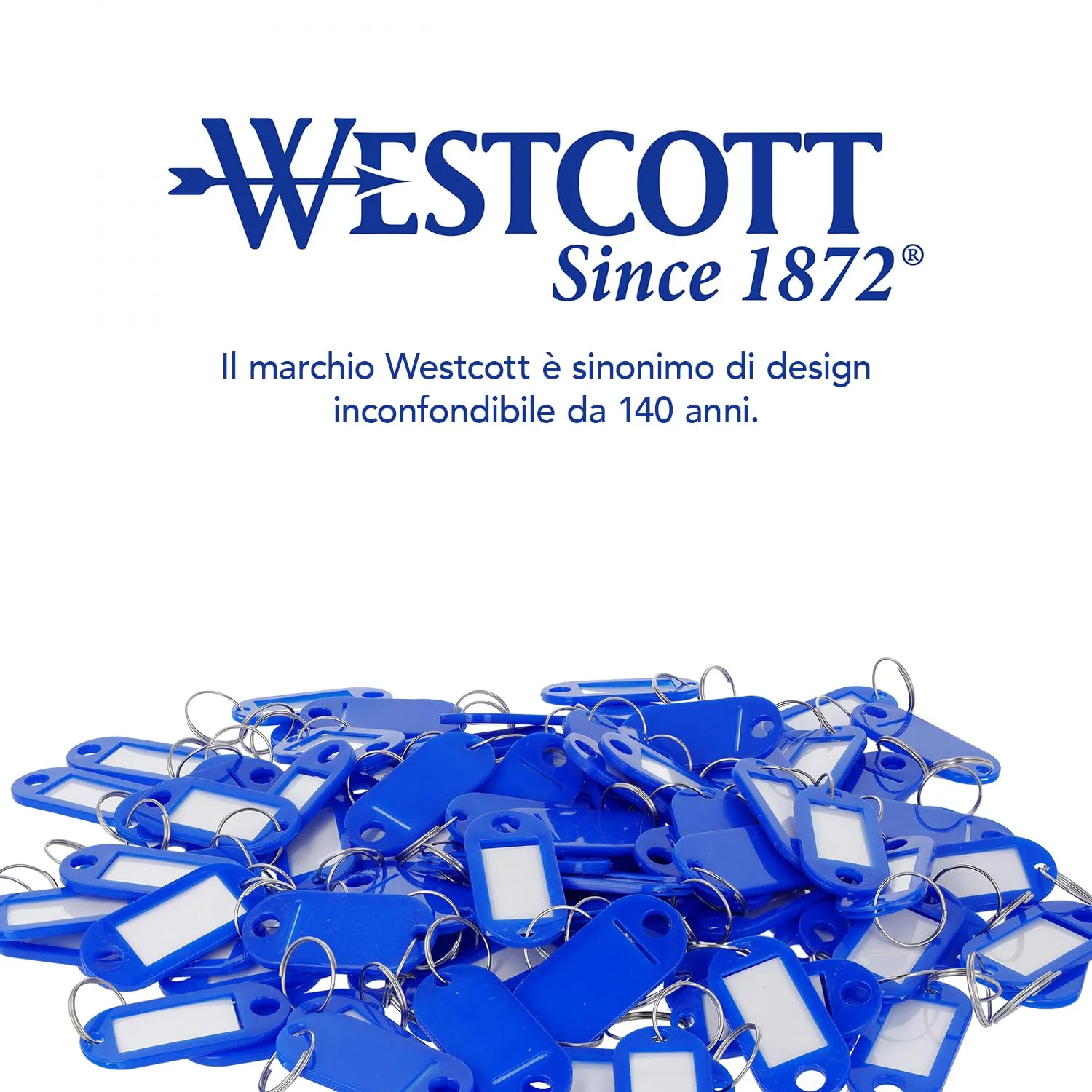 Westcott Portachiavi con etichette intercambiabili e anello metallico, 100 pezzi, blu, E-10652 00 - immagine 6